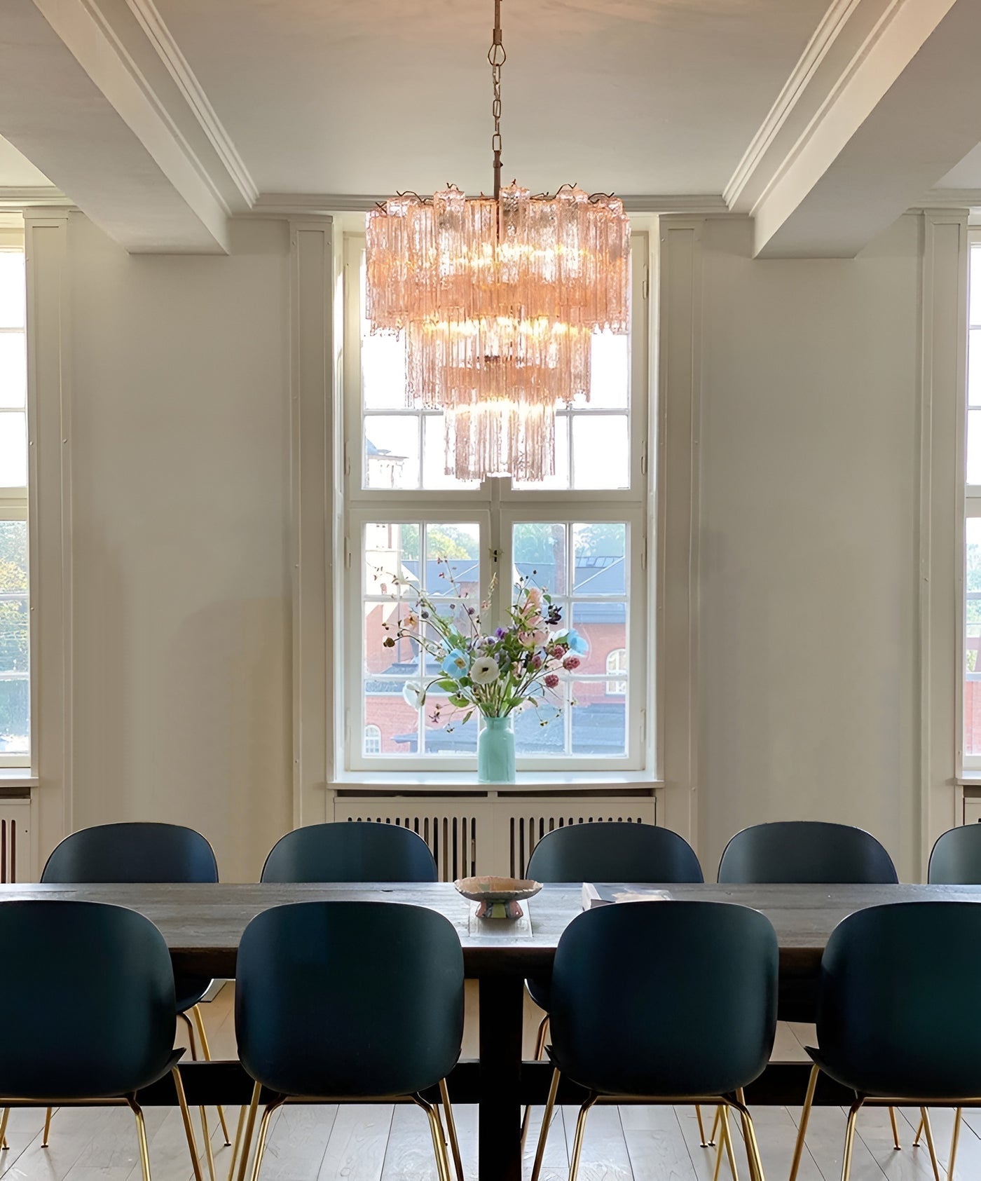 Aurora Chandelier Pink Glass Tubes Layered Modern - Letslighting