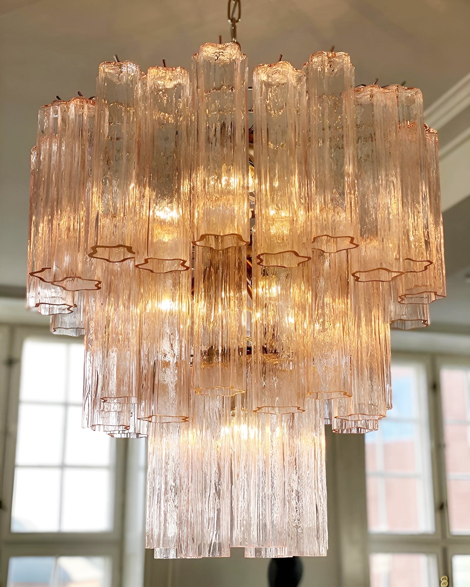 Aurora Chandelier Pink Glass Tubes Layered Modern - Letslighting