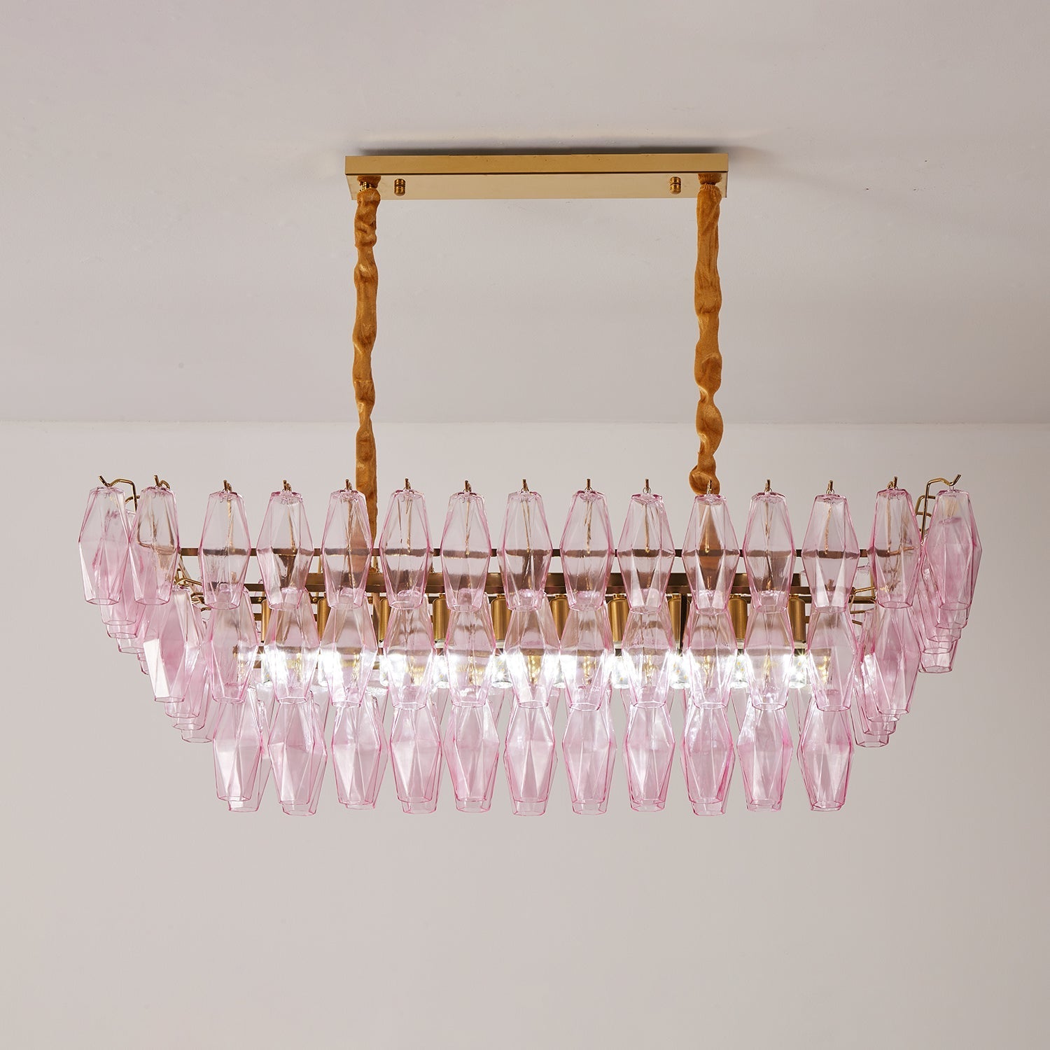 Aurora Chandelier Rose Prism Glass Rectangular Layered