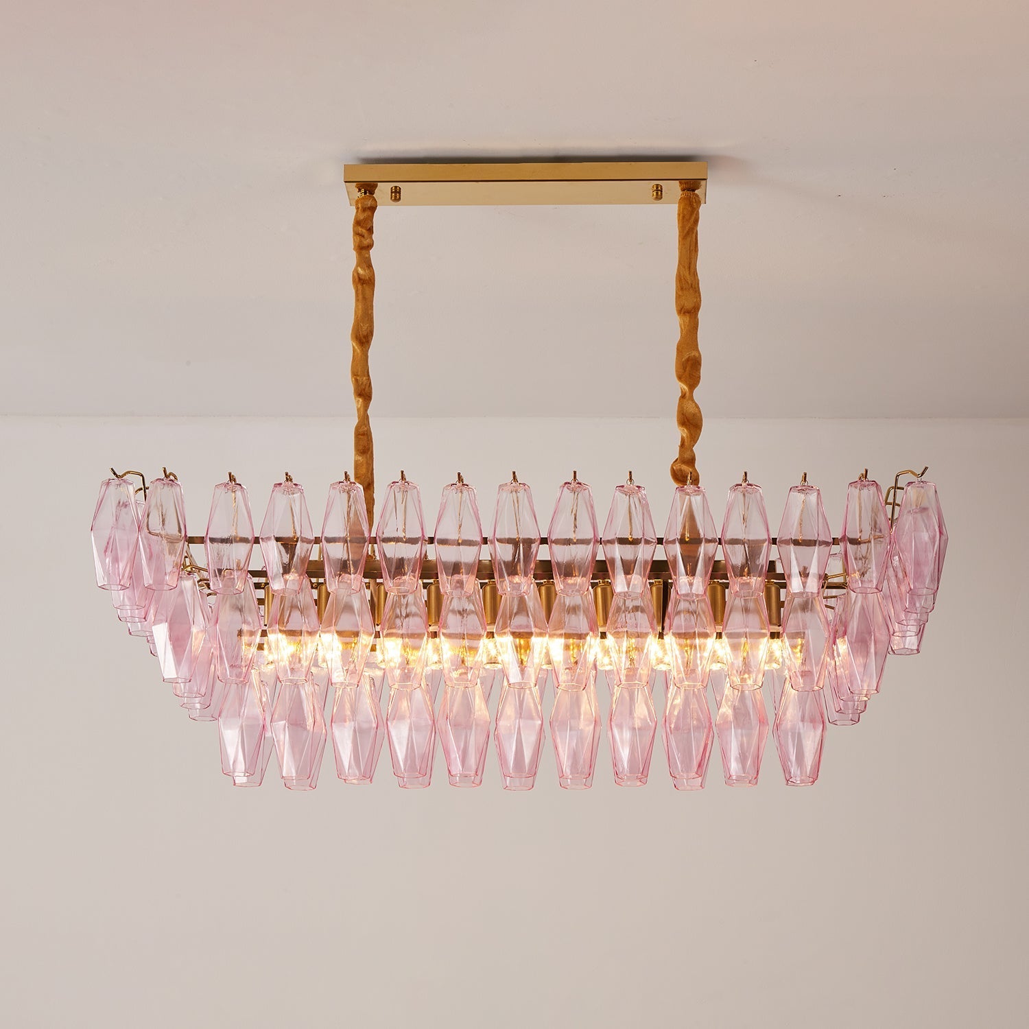 Aurora Chandelier Rose Prism Glass Rectangular Layered