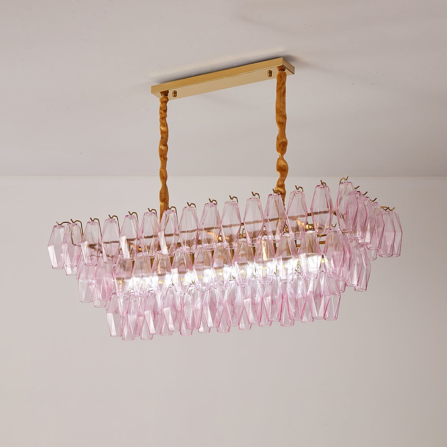 Aurora Chandelier Rose Prism Glass Rectangular Layered