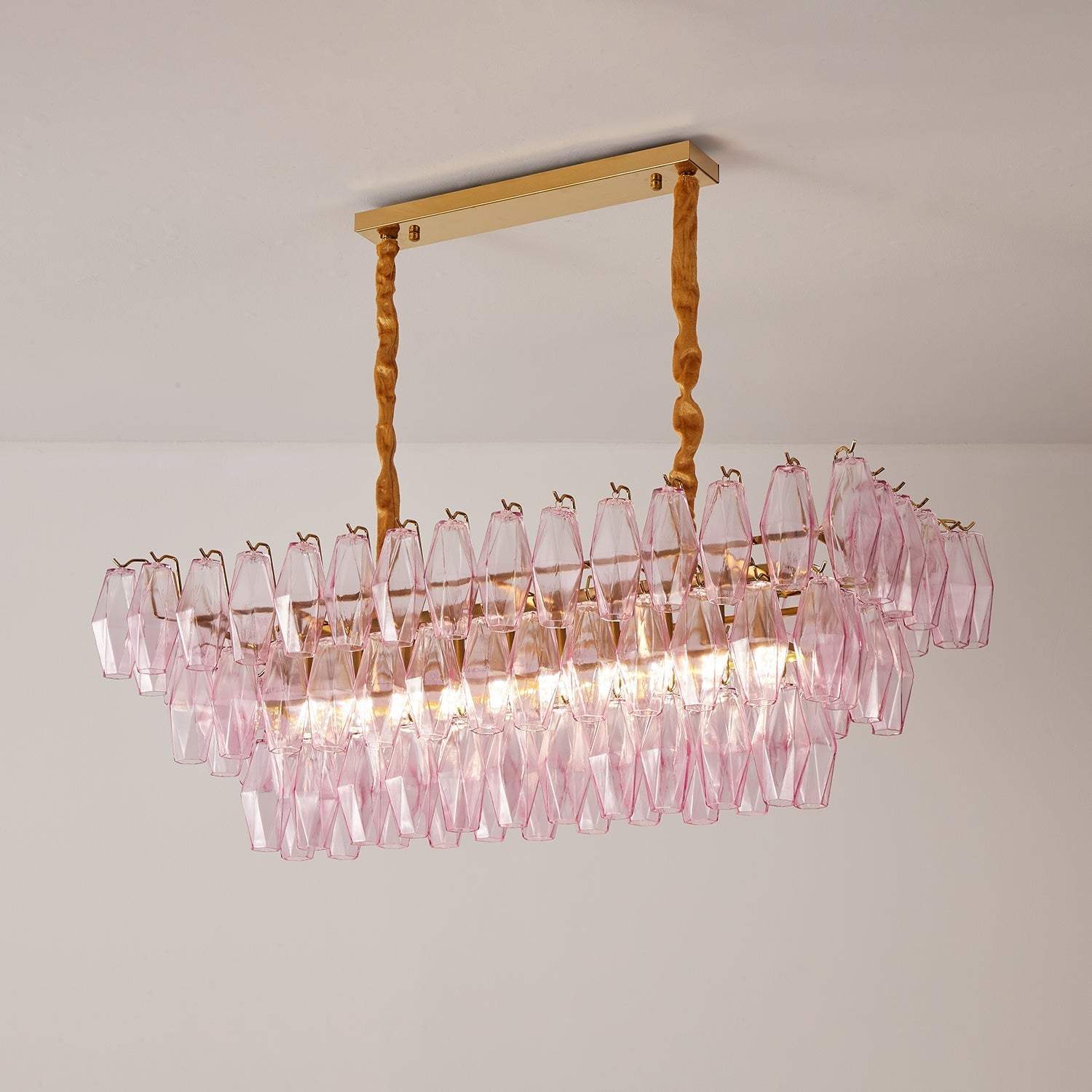 Aurora Chandelier Rose Prism Glass Rectangular Layered