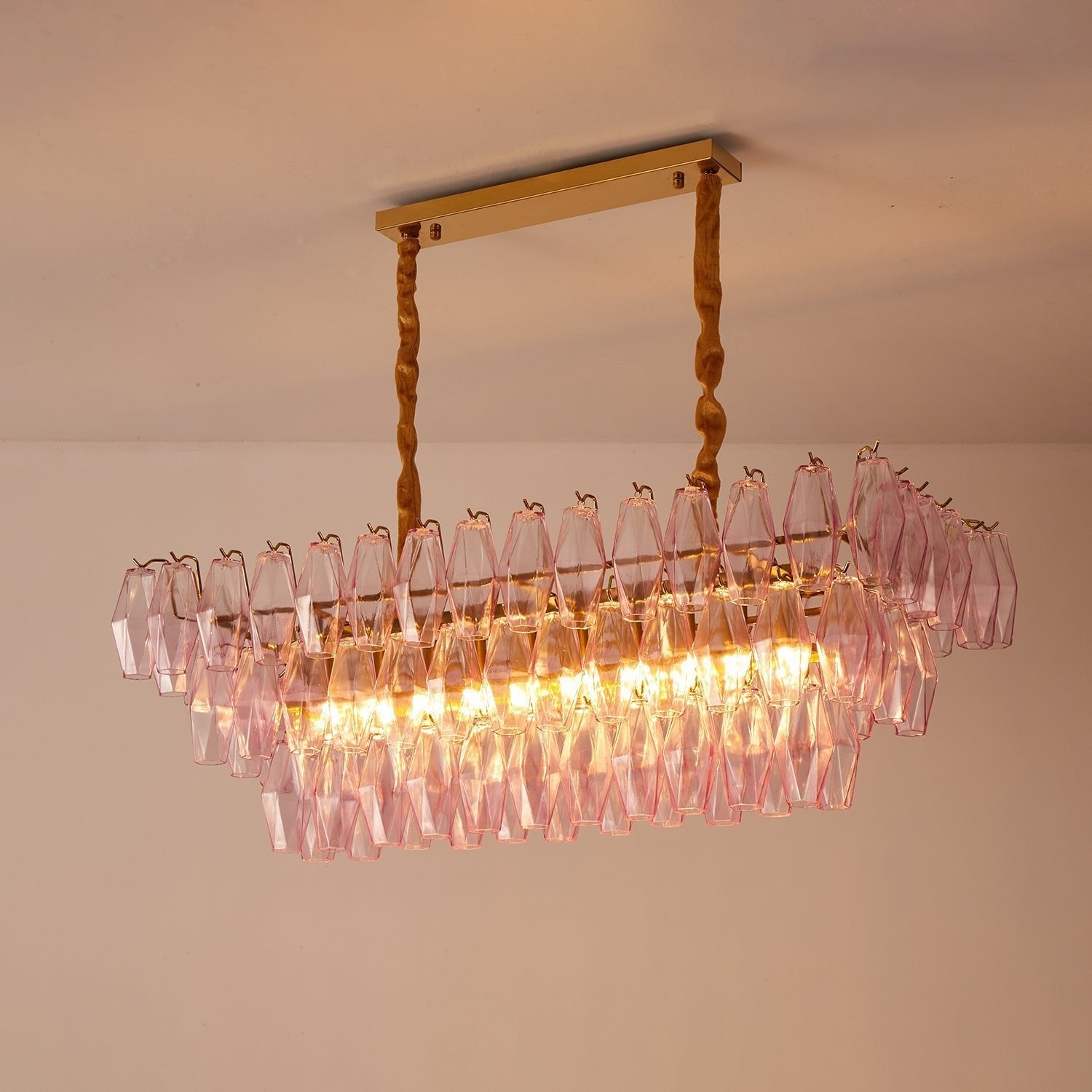Aurora Chandelier Rose Prism Glass Rectangular Layered
