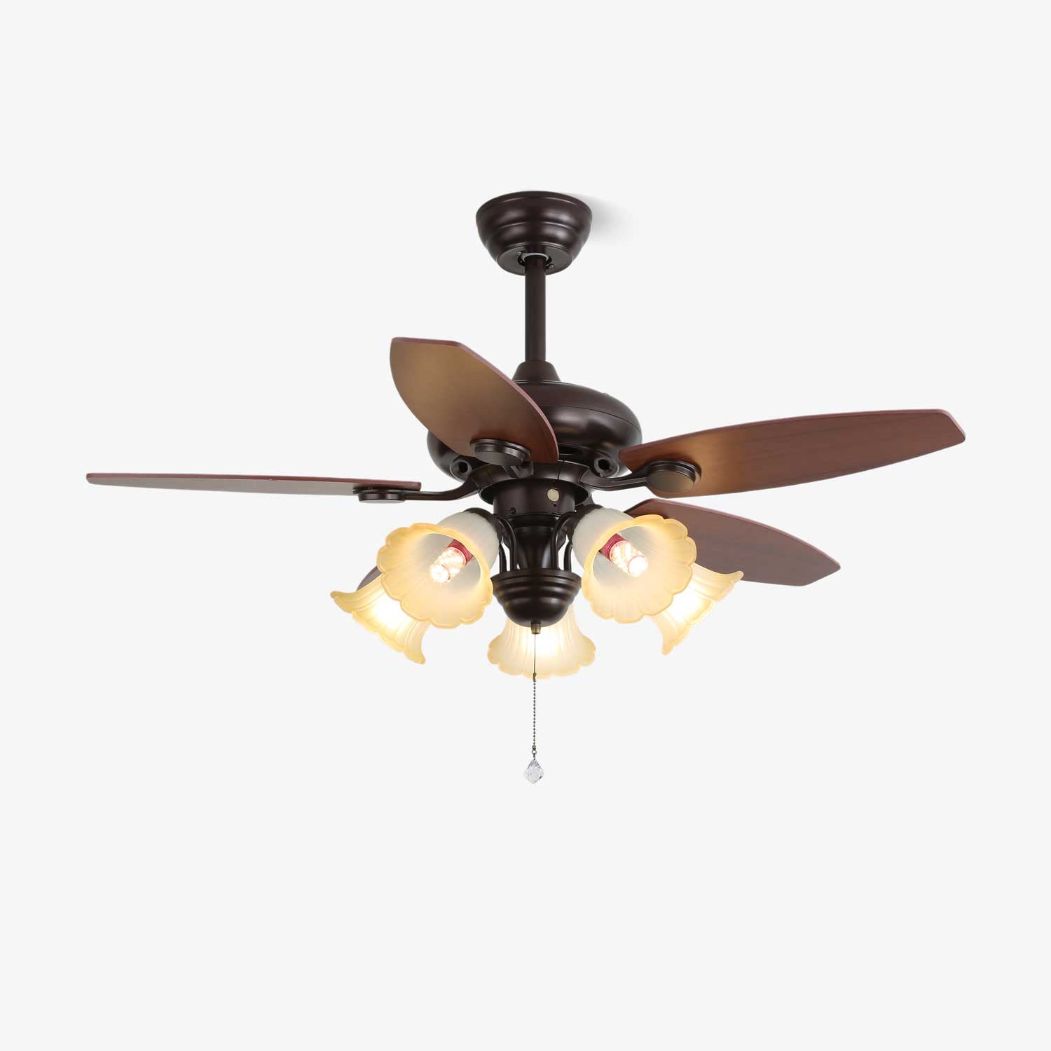 Florence Vintage Wood Glass Ceiling Fan Light - Letslighting