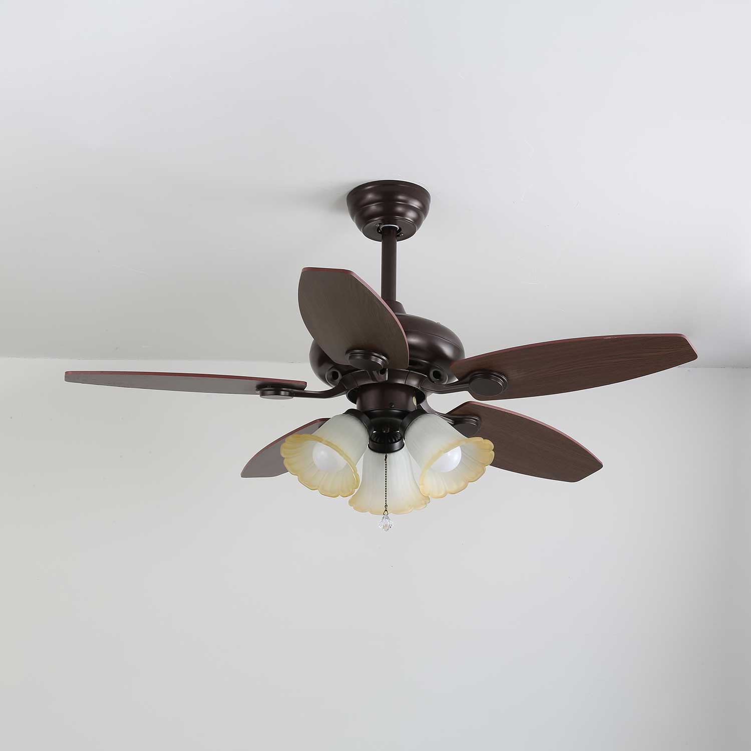 Florence Vintage Wood Glass Ceiling Fan Light - Letslighting