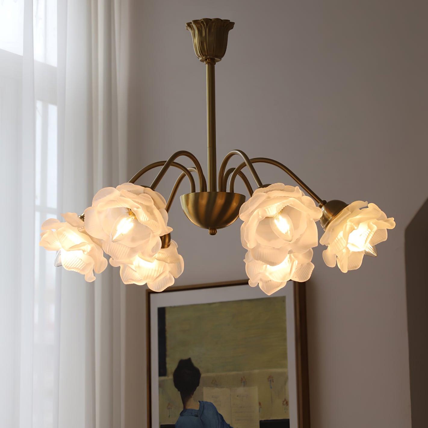 Lustra Chandelier Brass Glass Rose Floral - Letslighting