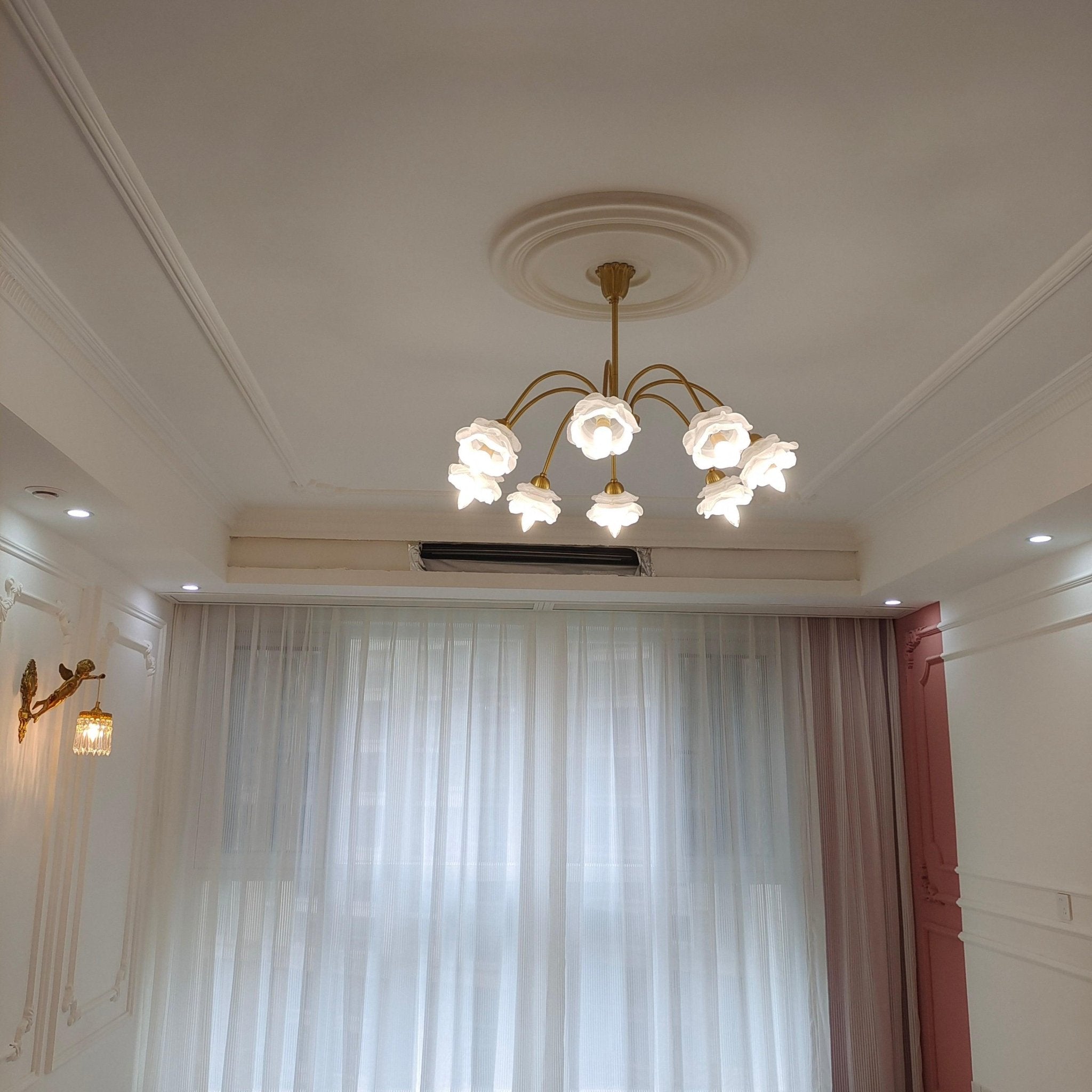 Lustra Chandelier Brass Glass Rose Floral - Letslighting