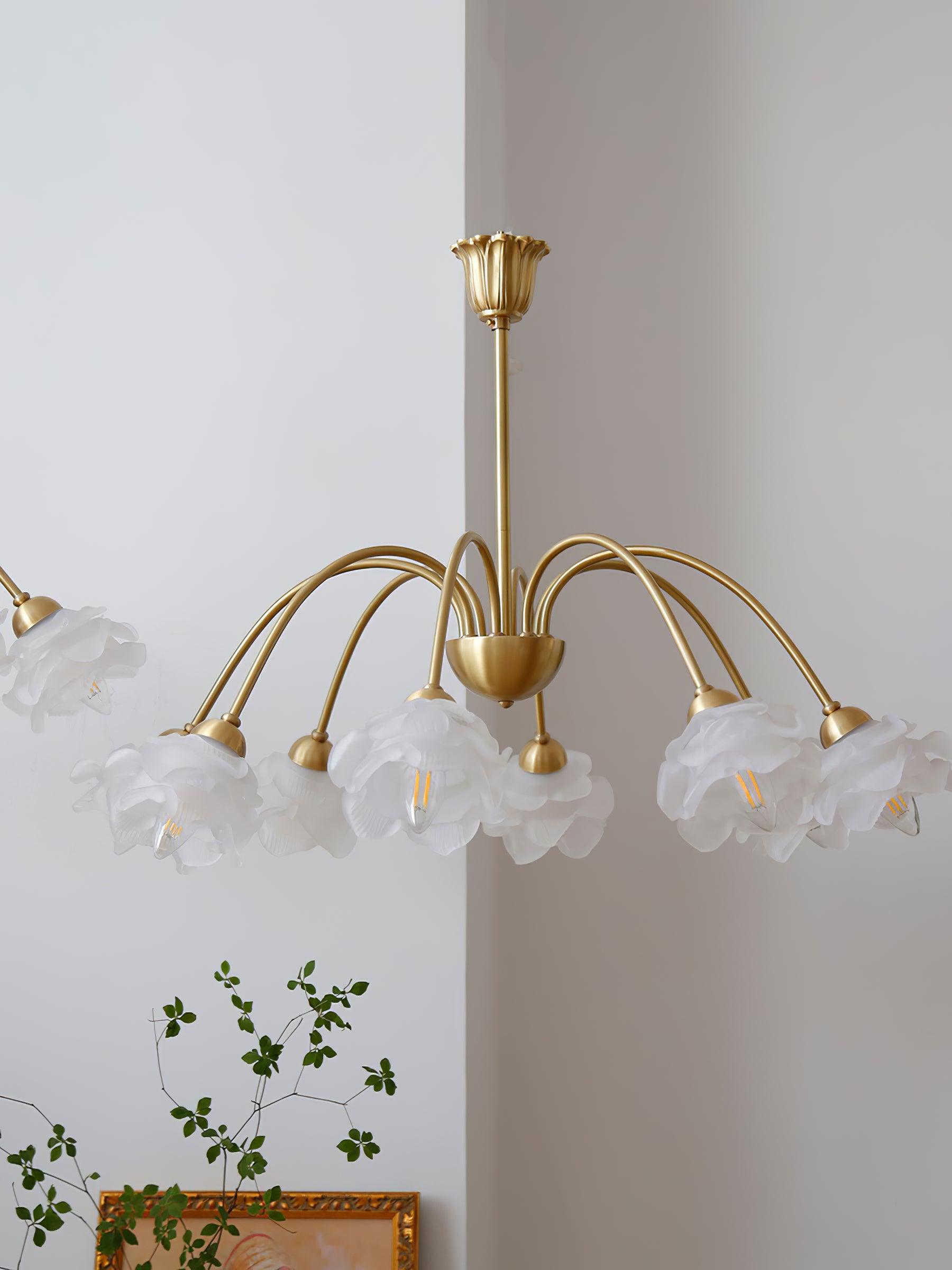 Lustra Chandelier Brass Glass Rose Floral - Letslighting