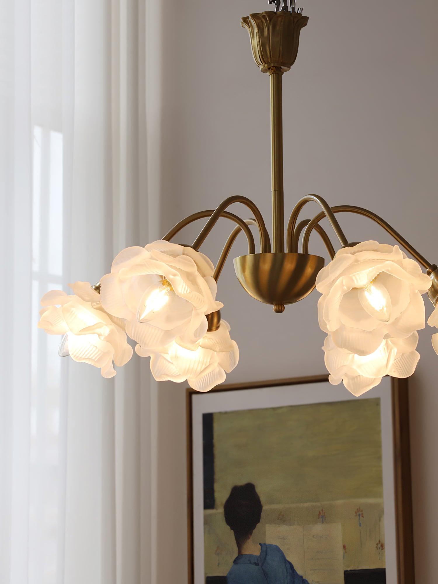 Lustra Chandelier Brass Glass Rose Floral - Letslighting