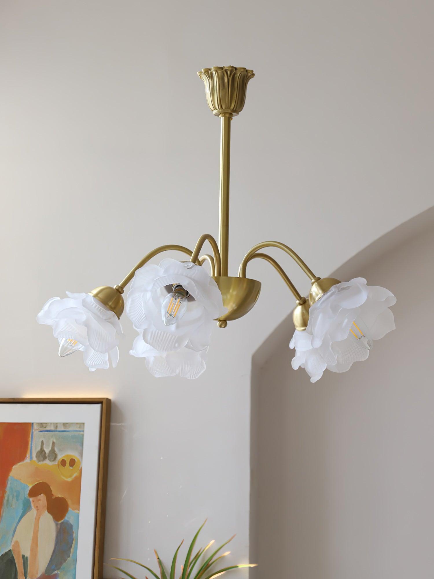 Lustra Chandelier Brass Glass Rose Floral - Letslighting