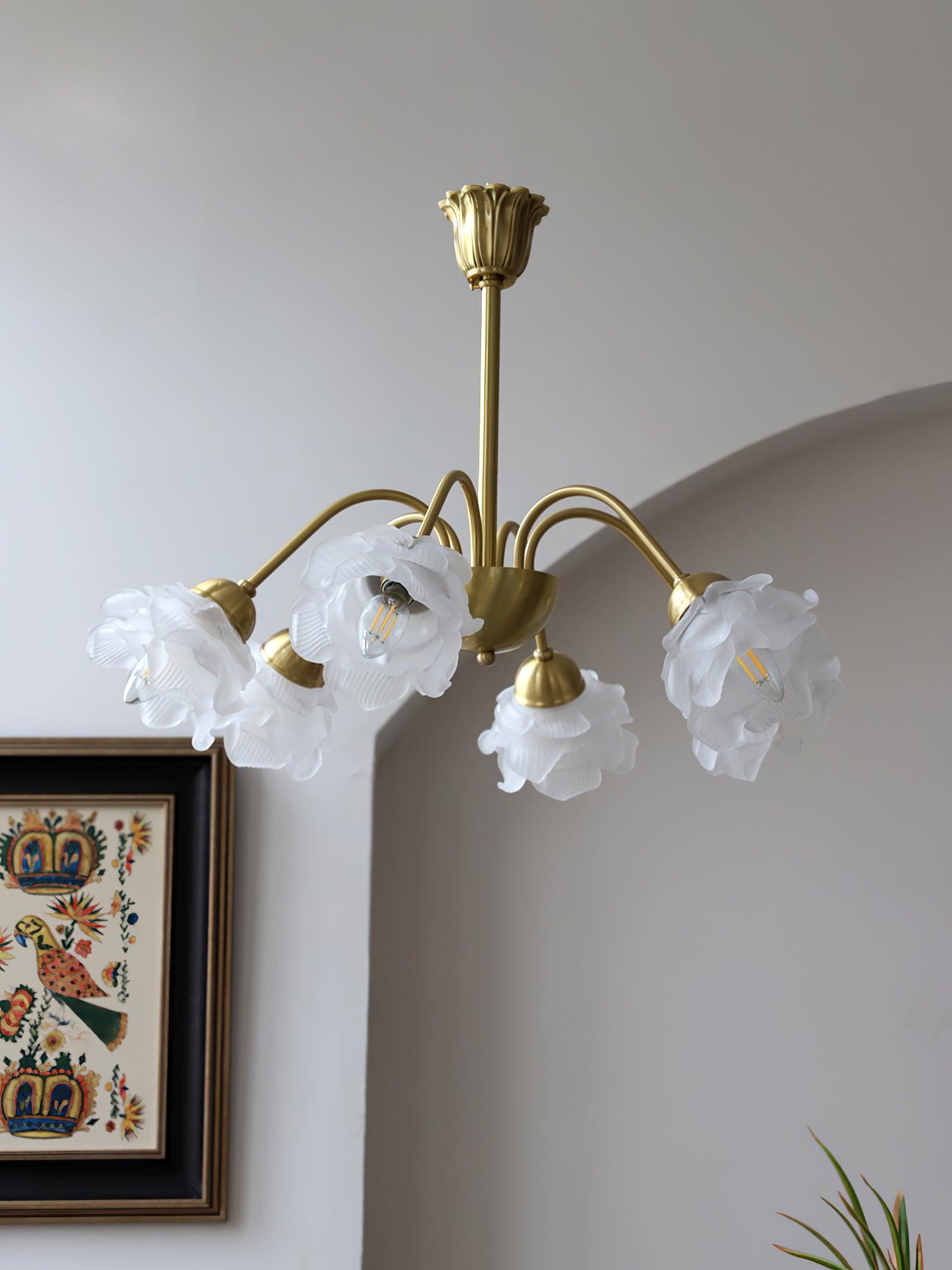Lustra Chandelier Brass Glass Rose Floral - Letslighting