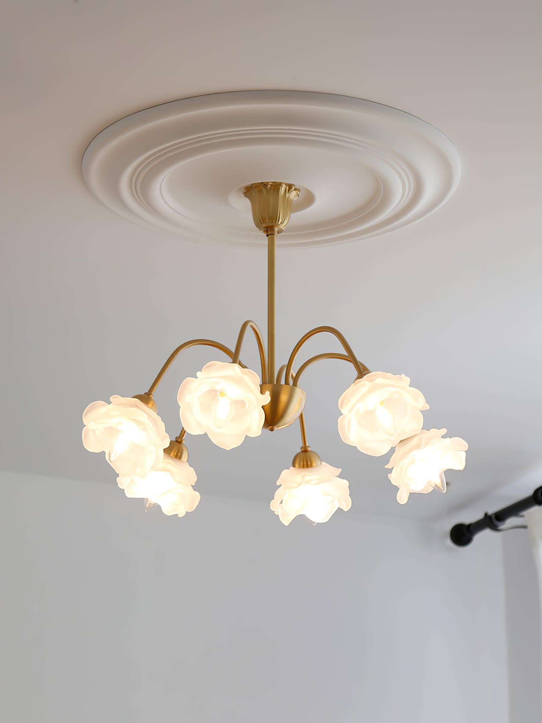 Lustra Chandelier Brass Glass Rose Floral - Letslighting
