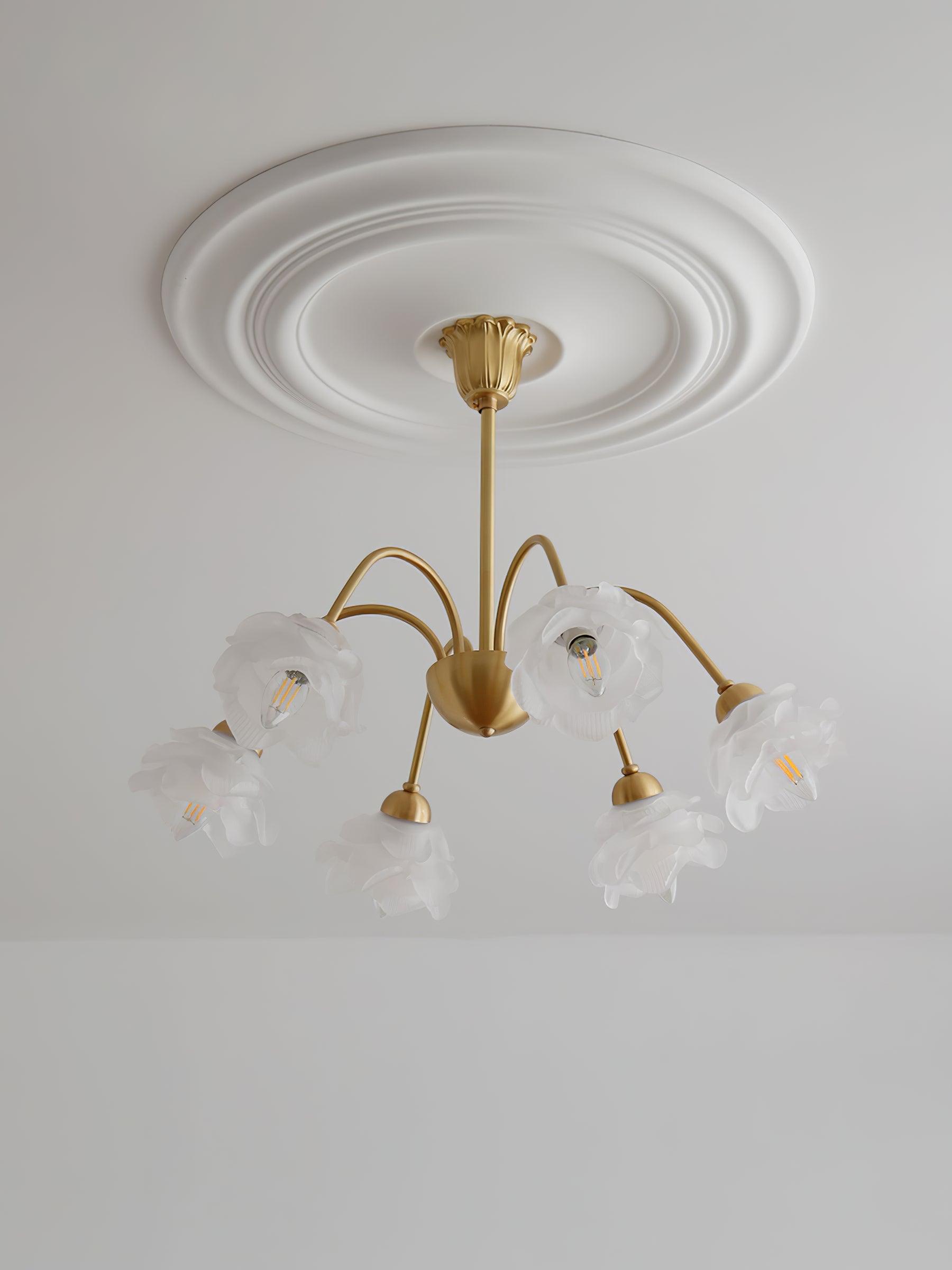 Lustra Chandelier Brass Glass Rose Floral - Letslighting