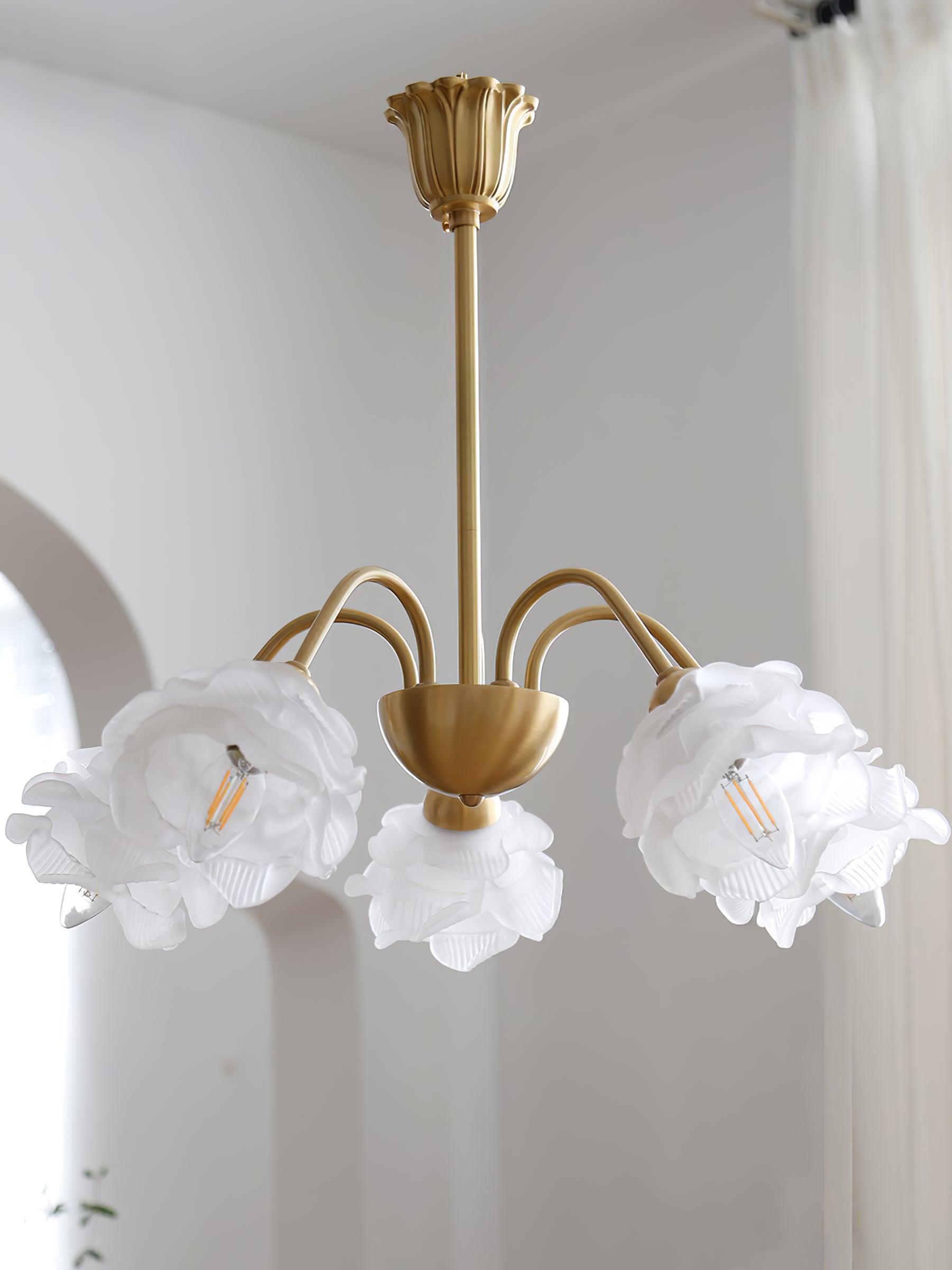 Lustra Chandelier Brass Glass Rose Floral - Letslighting
