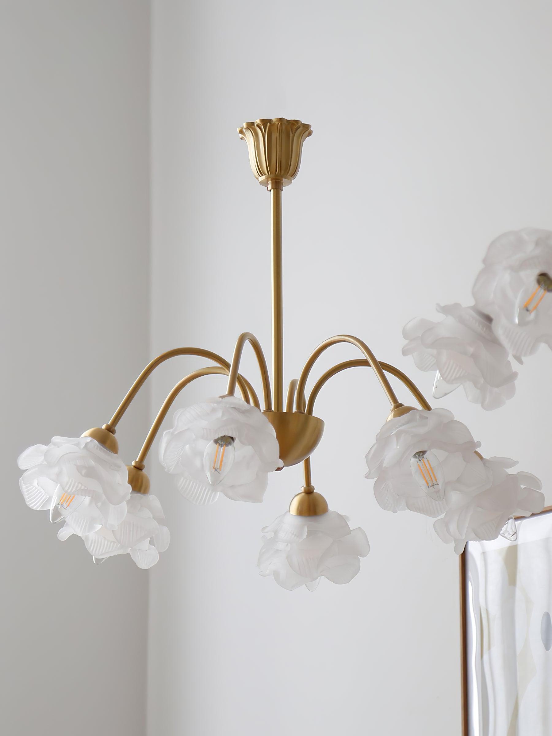 Lustra Chandelier Brass Glass Rose Floral - Letslighting