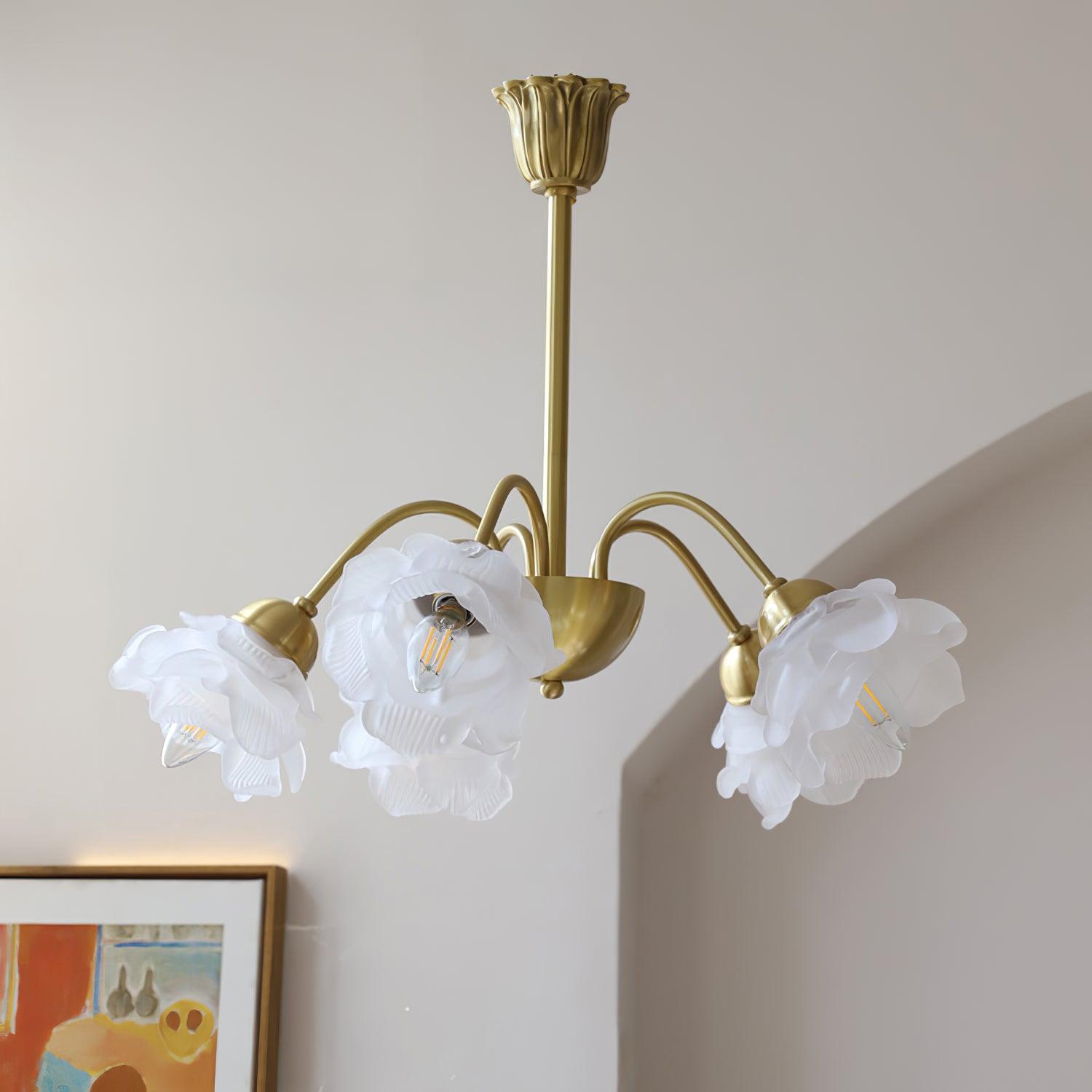 Lustra Chandelier Brass Glass Rose Floral - Letslighting