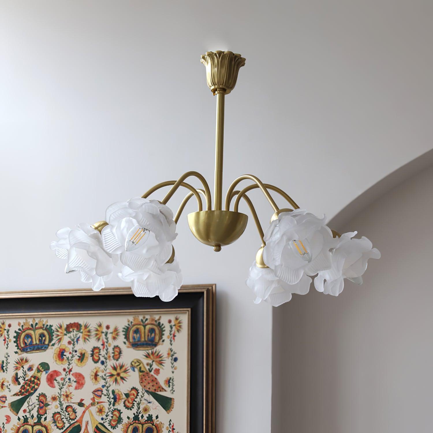 Lustra Chandelier Brass Glass Rose Floral - Letslighting