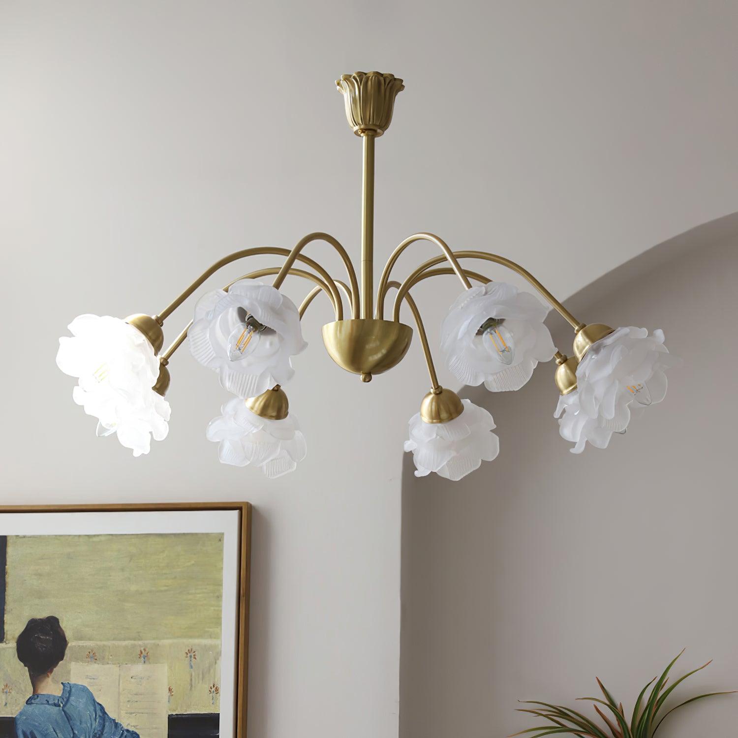 Lustra Chandelier Brass Glass Rose Floral - Letslighting
