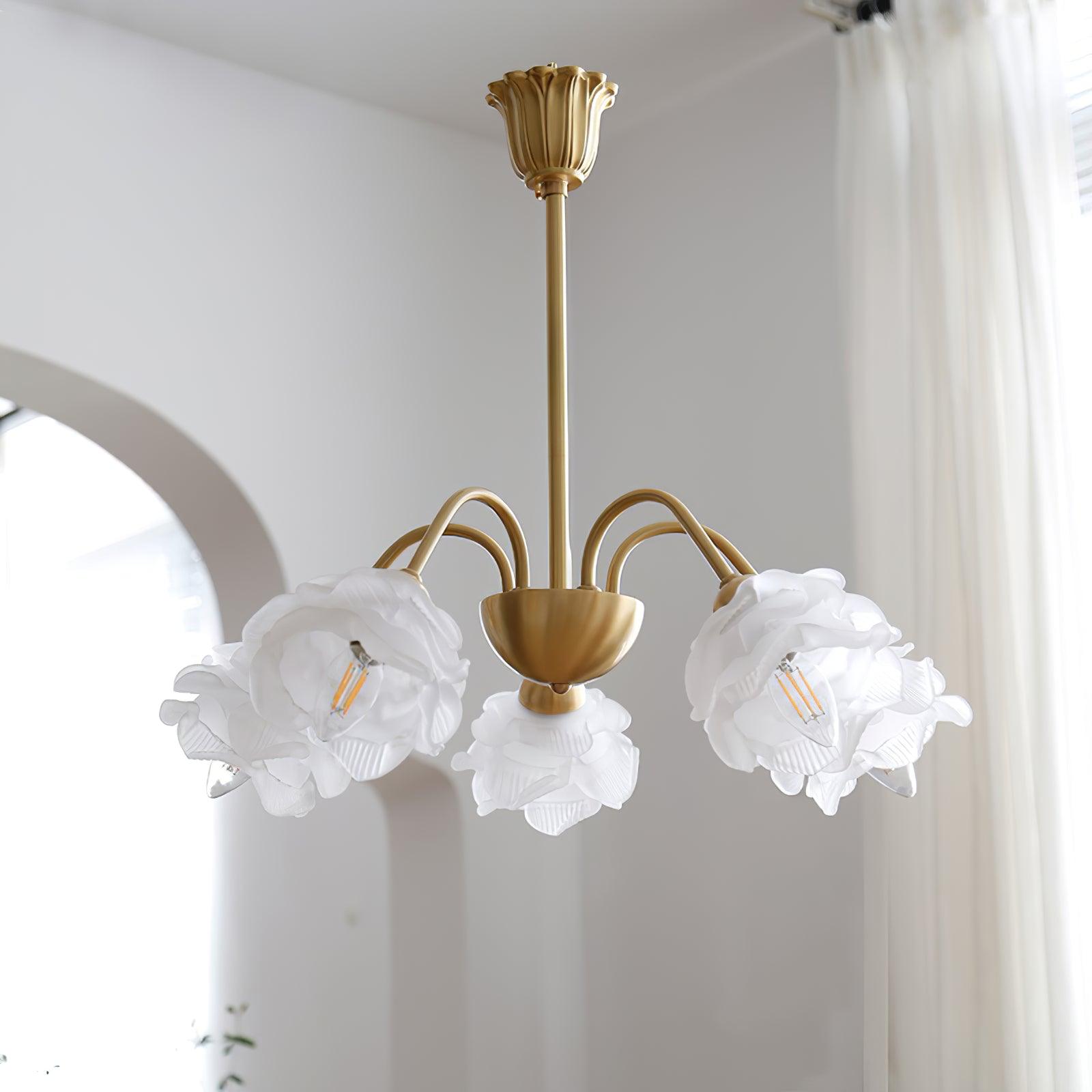 Lustra Chandelier Brass Glass Rose Floral - Letslighting