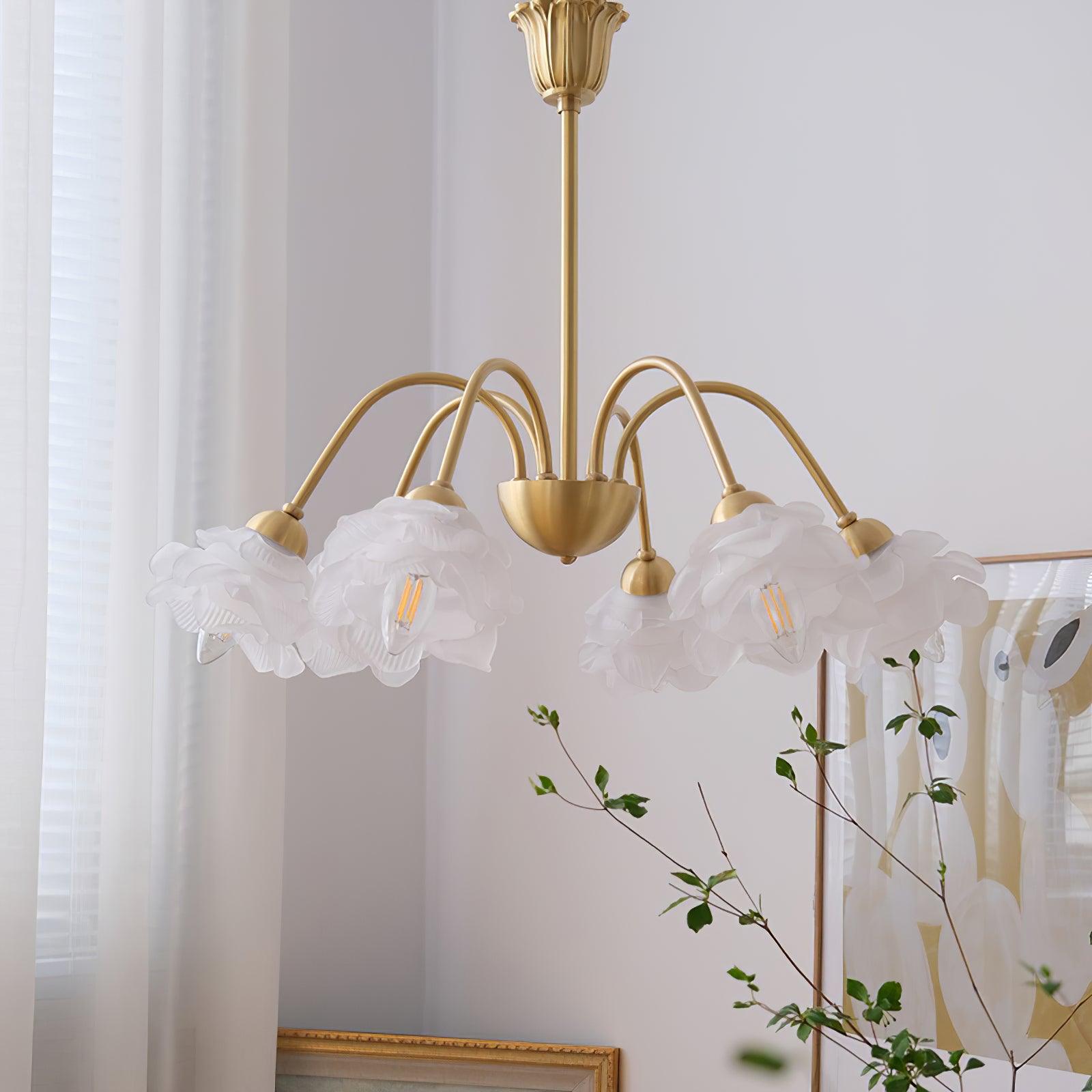 Lustra Chandelier Brass Glass Rose Floral - Letslighting