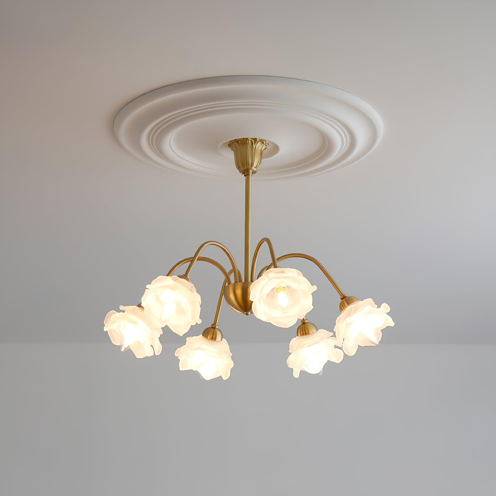 Lustra Chandelier Brass Glass Rose Floral - Letslighting