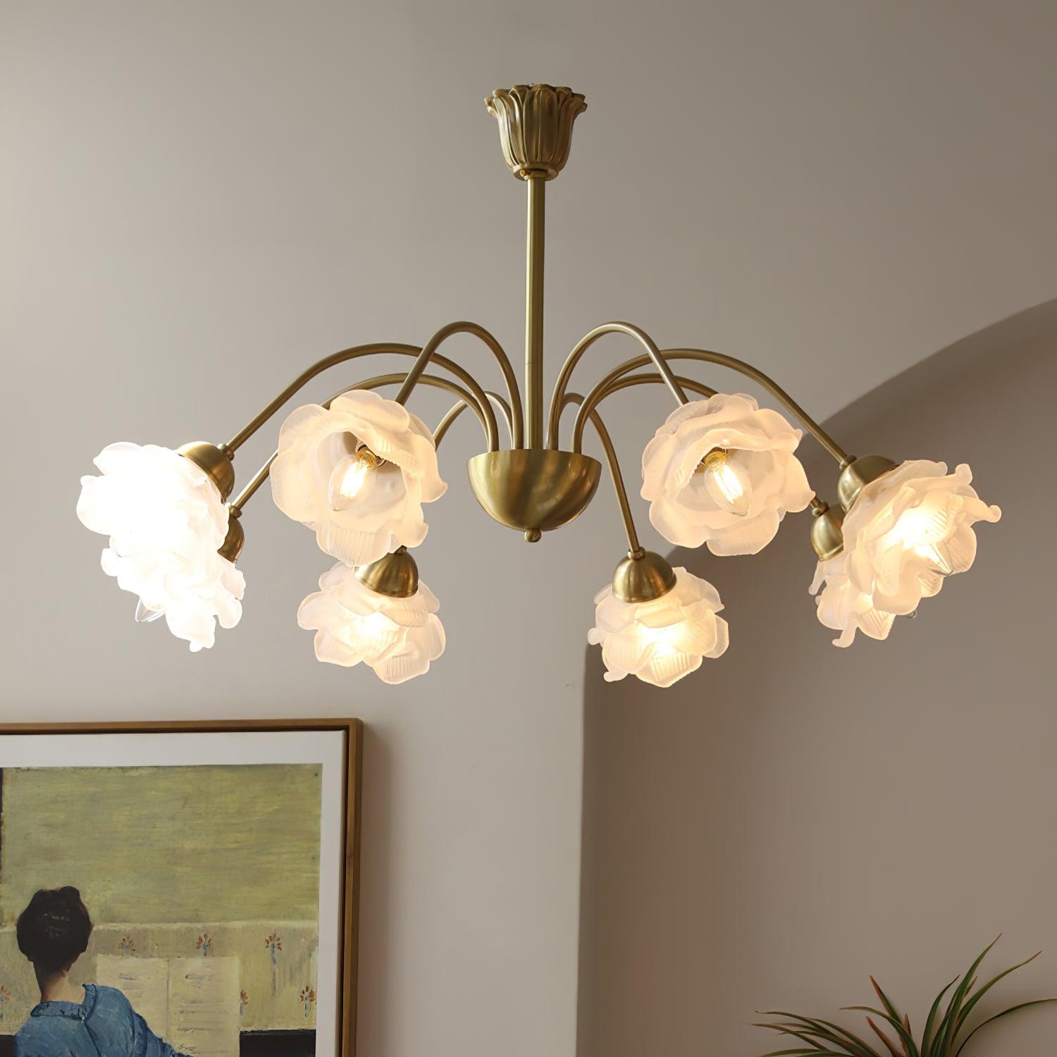 Lustra Chandelier Brass Glass Rose Floral - Letslighting
