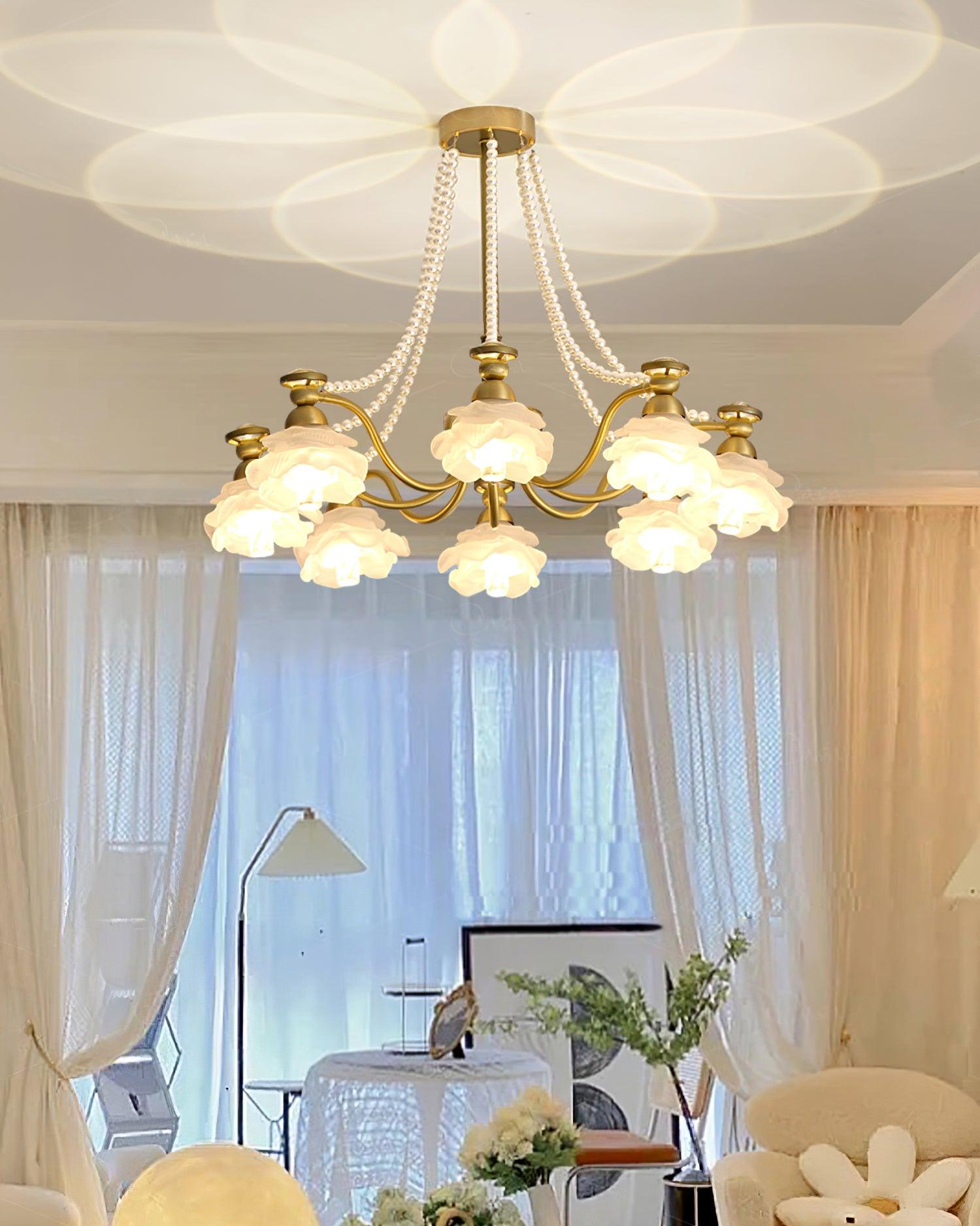 Landi Chandelier Rose Glass Petal Draped - Letslighting