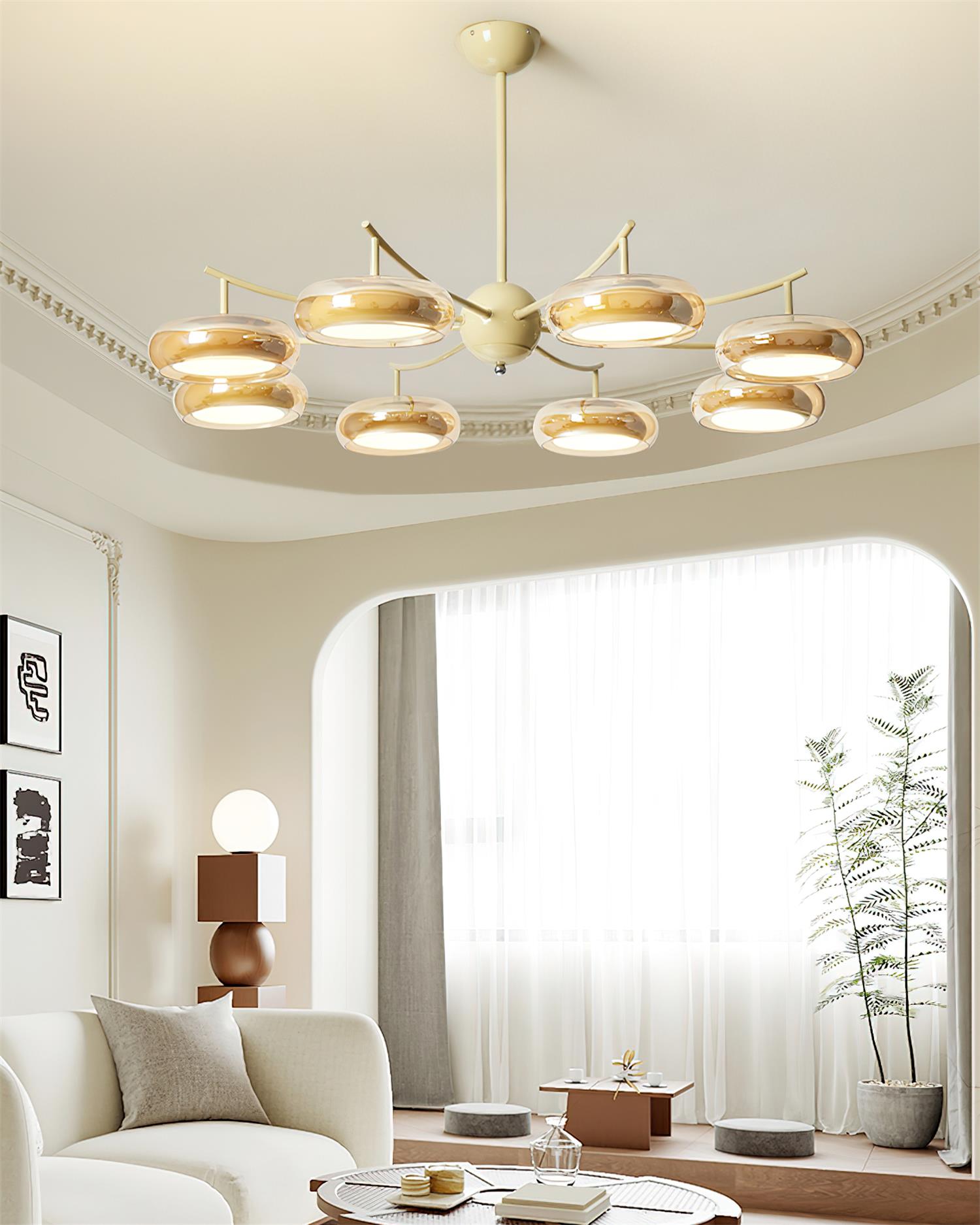 Rotan Chandelier Glass Orbs Cream Serene - Letslighting