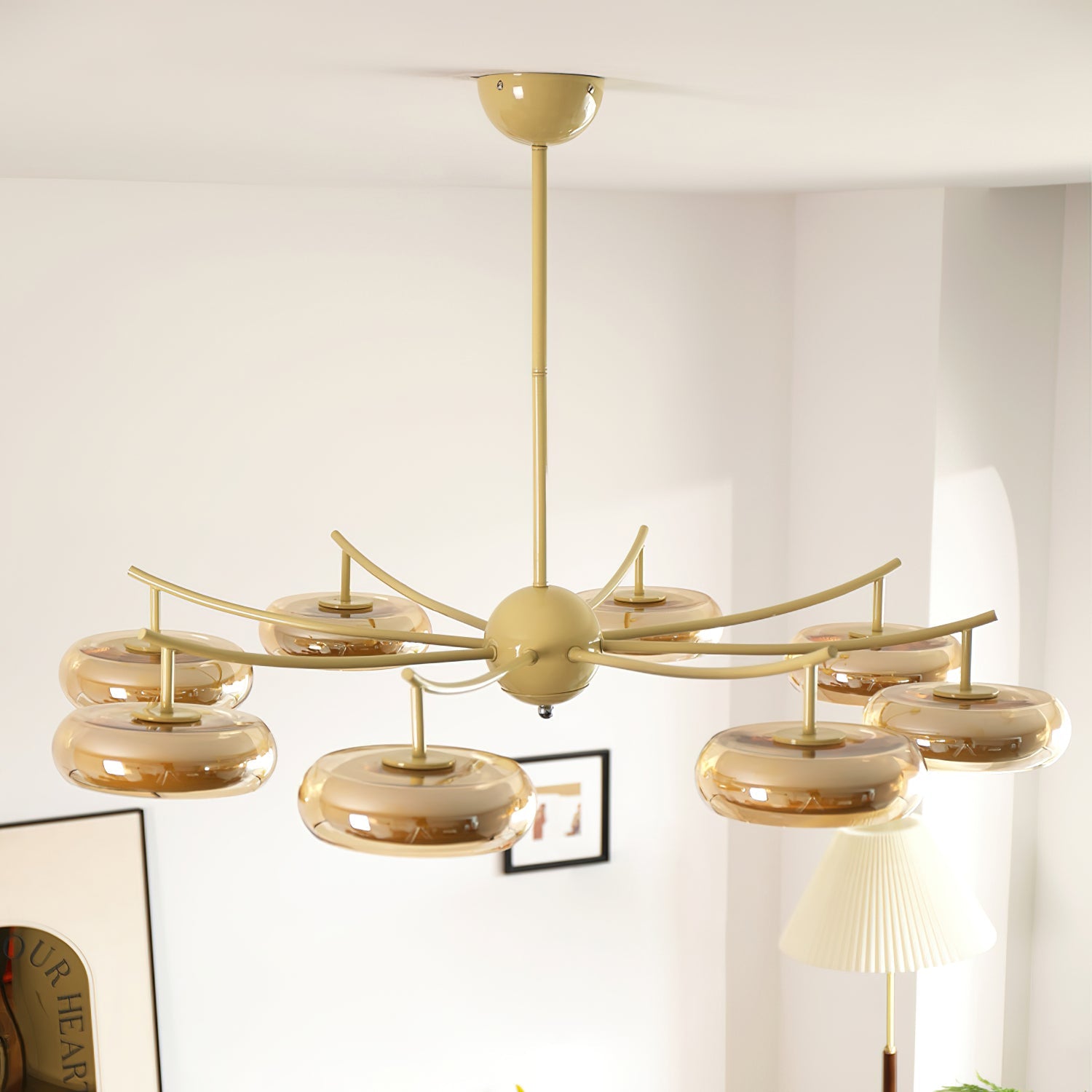 Rotan Chandelier Glass Orbs Cream Serene - Letslighting