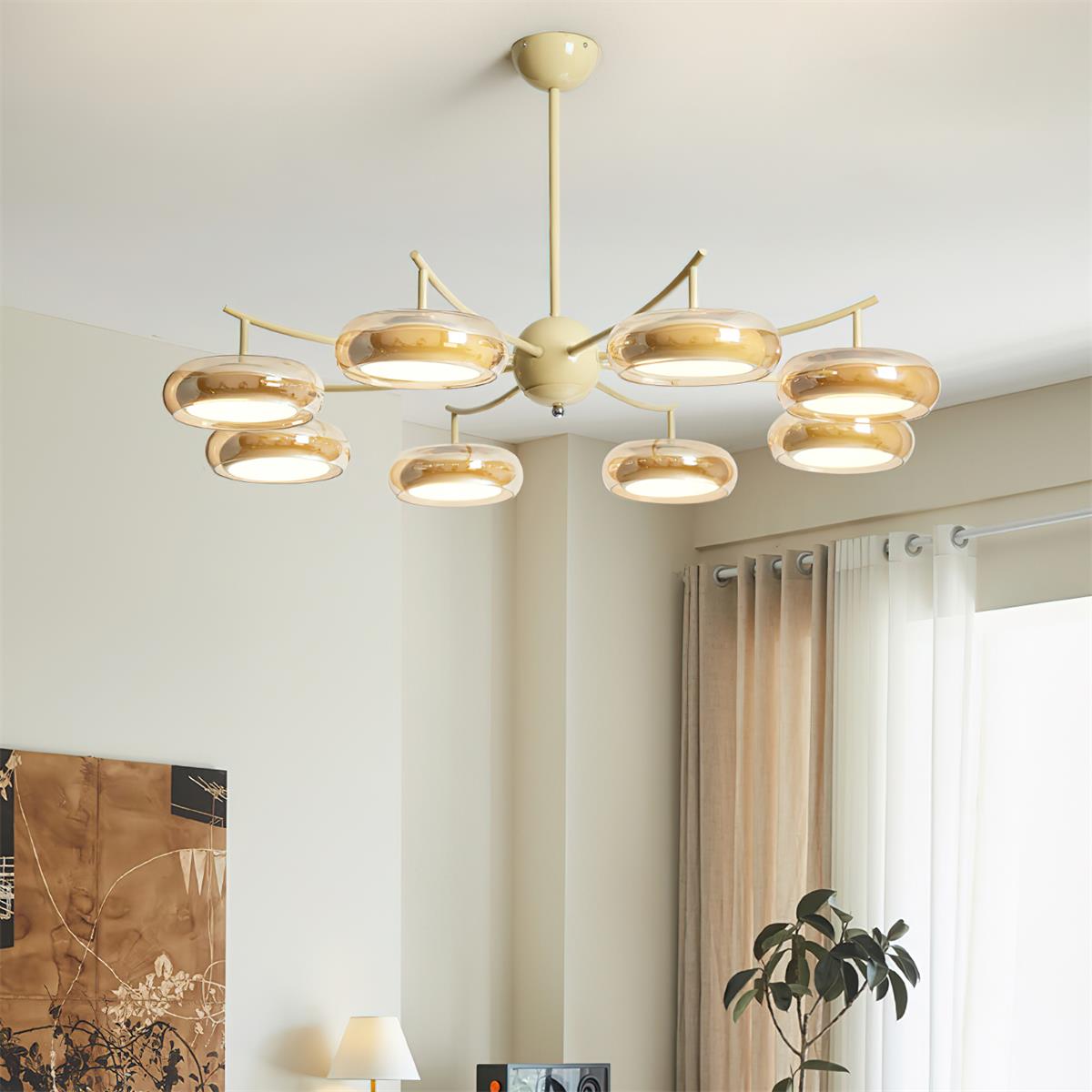 Rotan Chandelier Glass Orbs Cream Serene - Letslighting