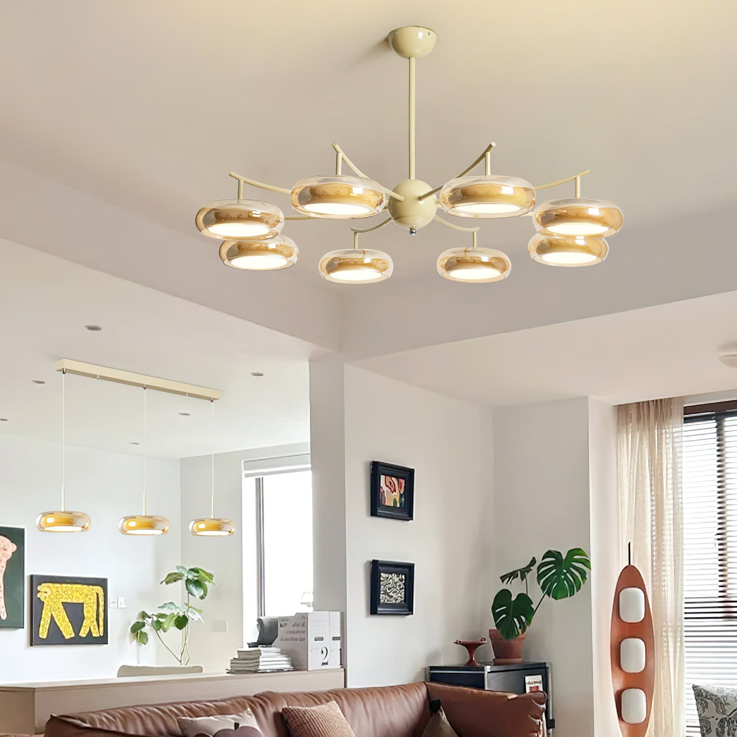Rotan Chandelier Glass Orbs Cream Serene - Letslighting