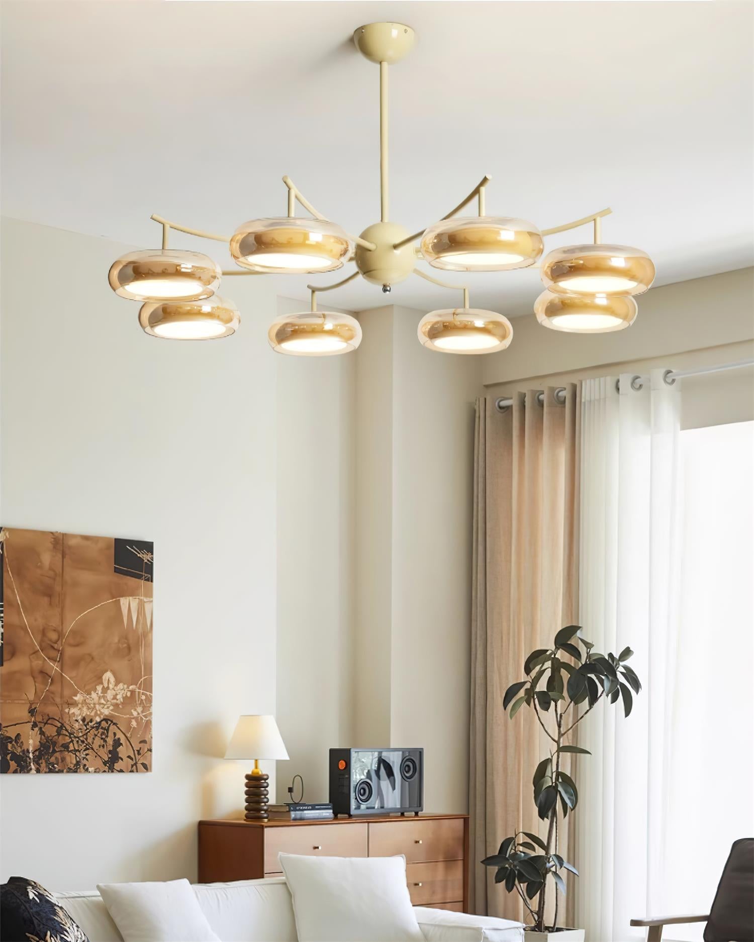 Rotan Chandelier Glass Orbs Cream Serene - Letslighting