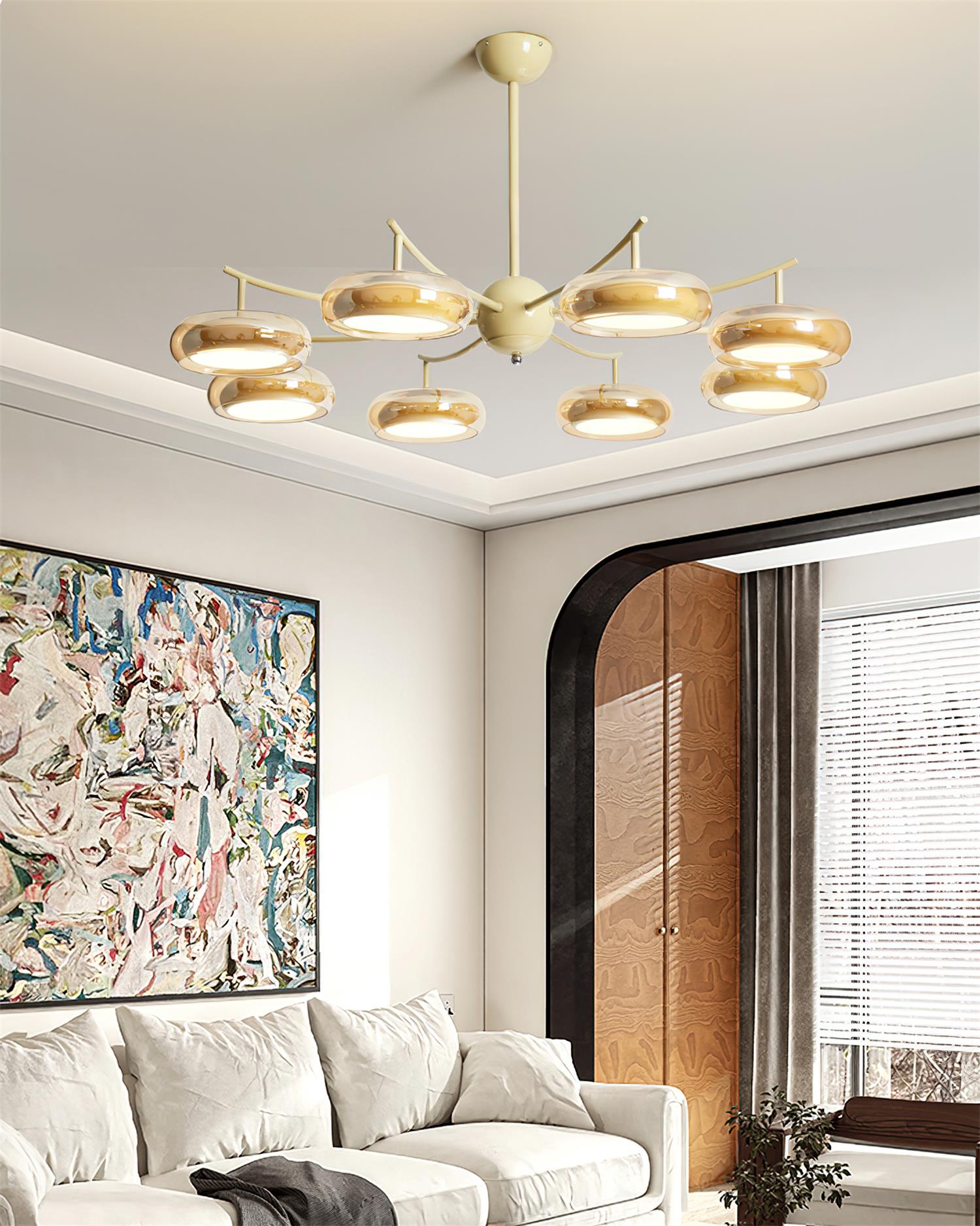 Rotan Chandelier Glass Orbs Cream Serene - Letslighting