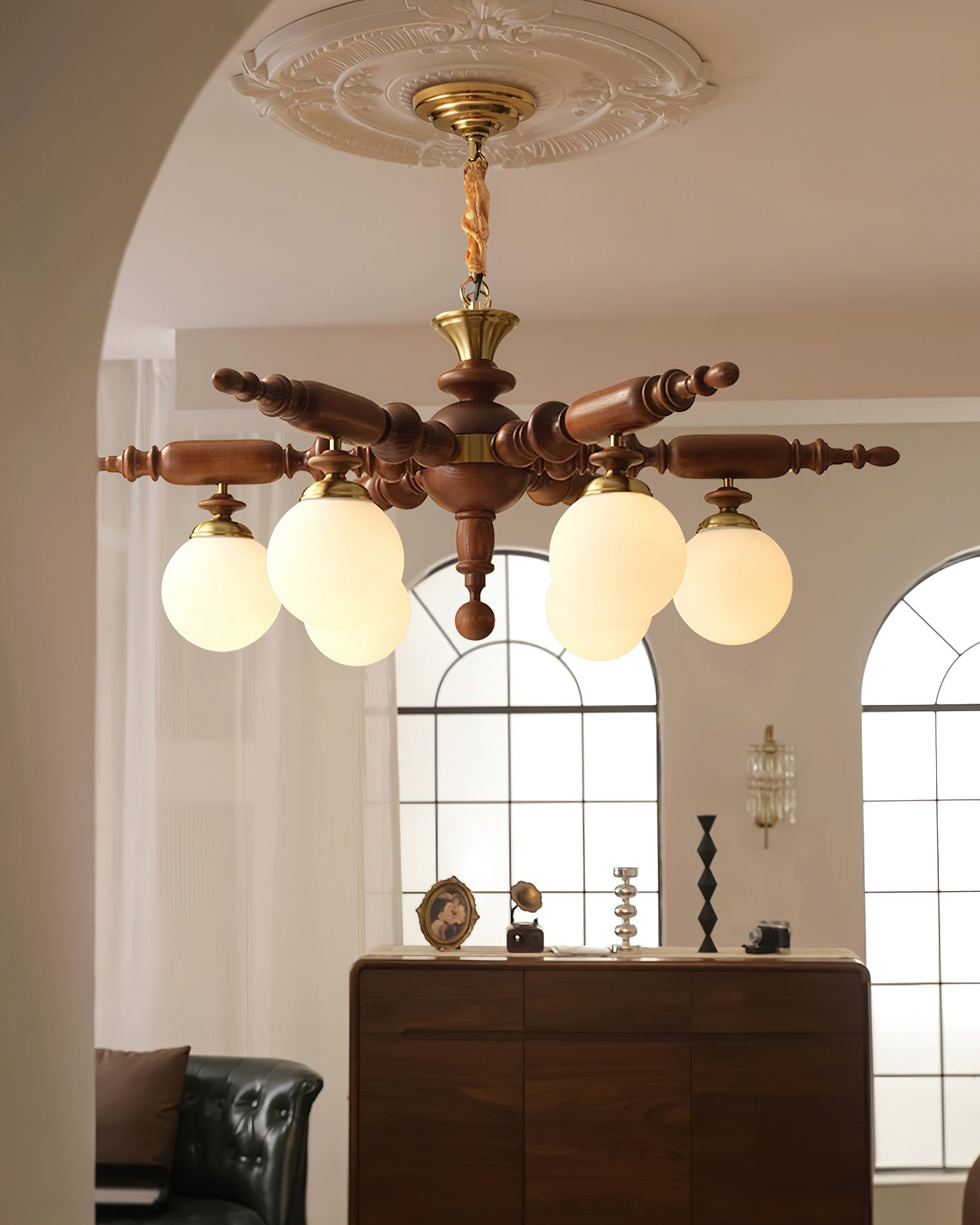 Olvenir Rustic Wood Glass Chandelier - Letslighting