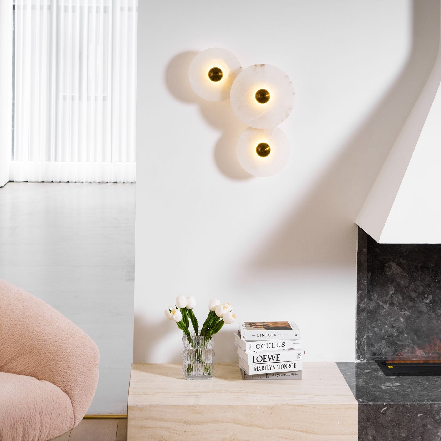 Round Wall Lamp Alabaster Cluster Trio - Letslighting
