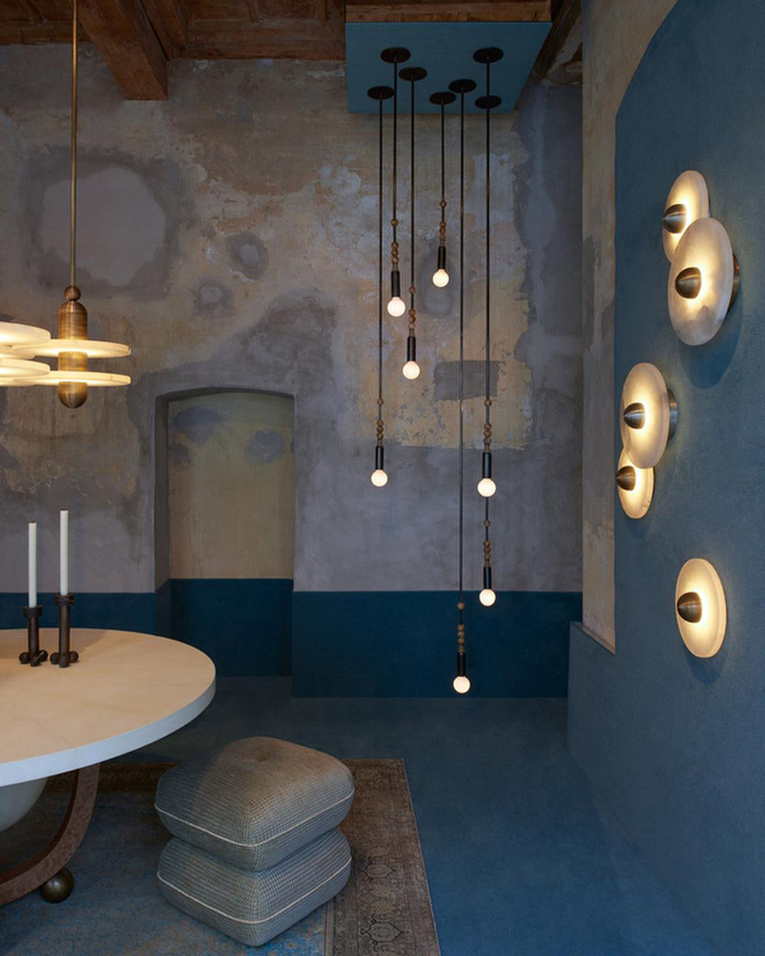 Round Wall Lamp Alabaster Fluted Brass - Letslighting