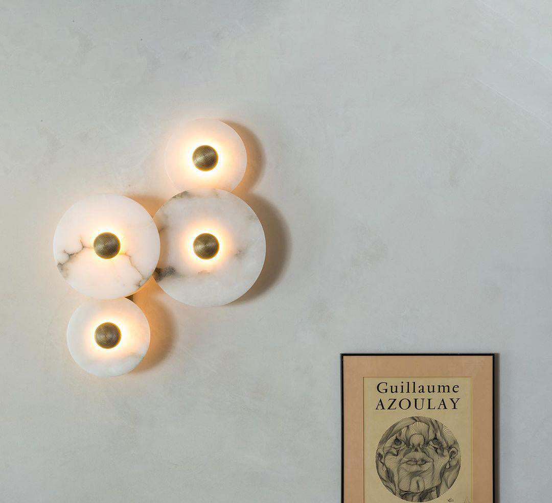 Round Wall Lamp Alabaster Fluted Brass - Letslighting