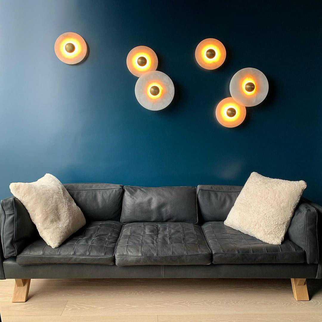Round Wall Lamp Alabaster Fluted Brass - Letslighting