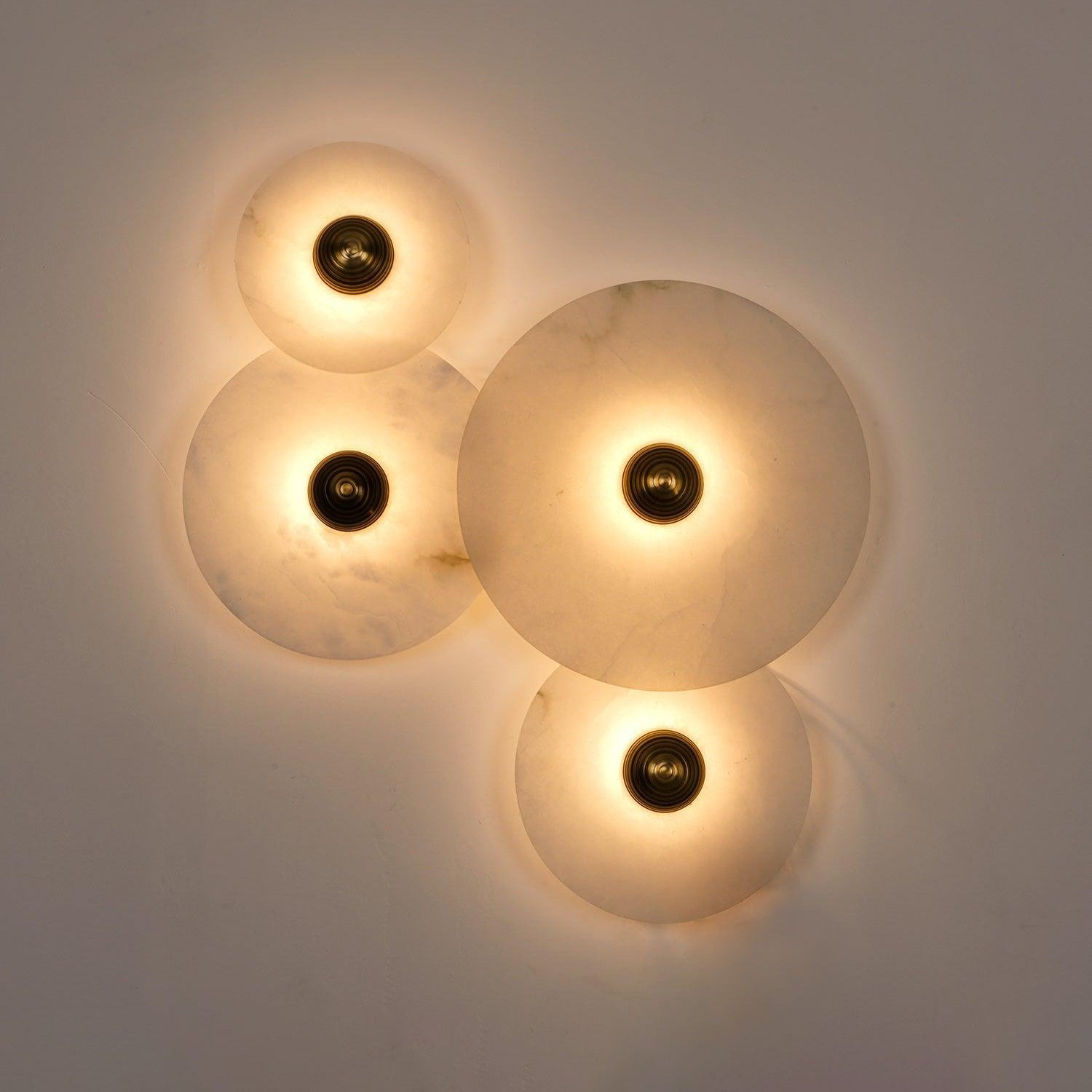 Round Wall Lamp Alabaster Fluted Brass - Letslighting