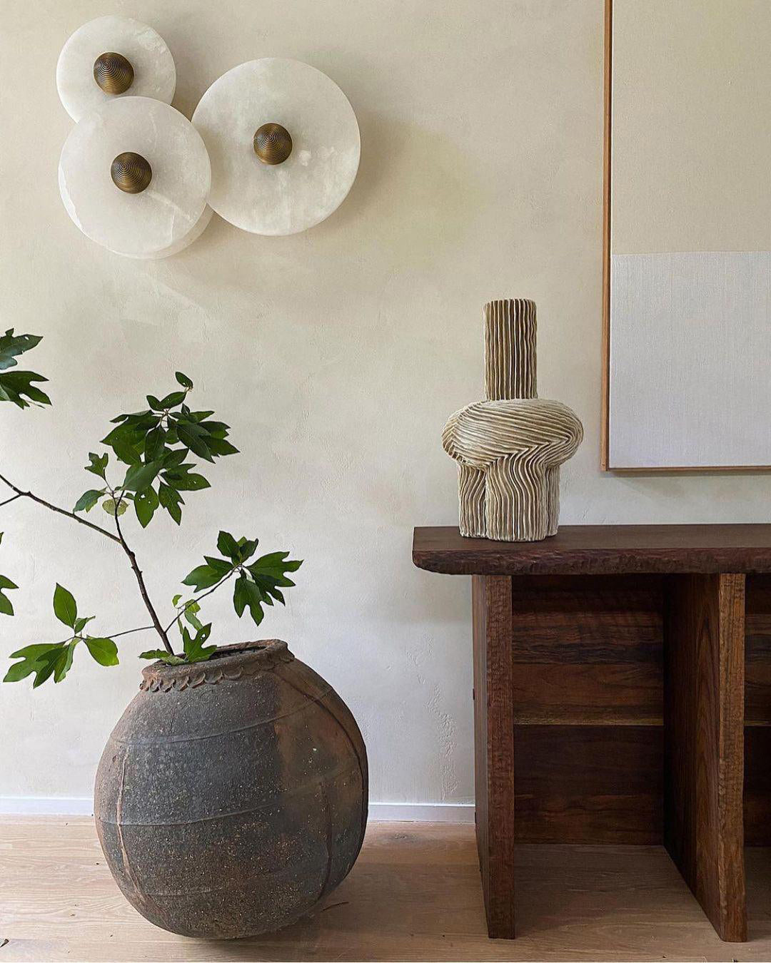 Round Wall Lamp Alabaster Fluted Brass - Letslighting
