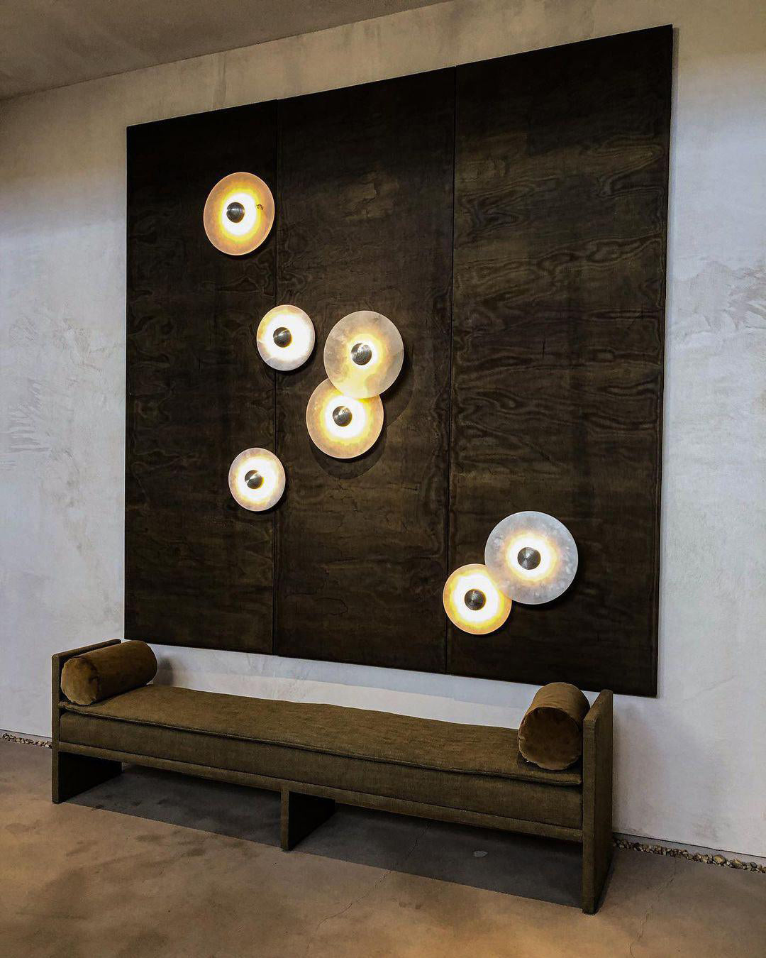 Round Wall Lamp Alabaster Fluted Brass - Letslighting