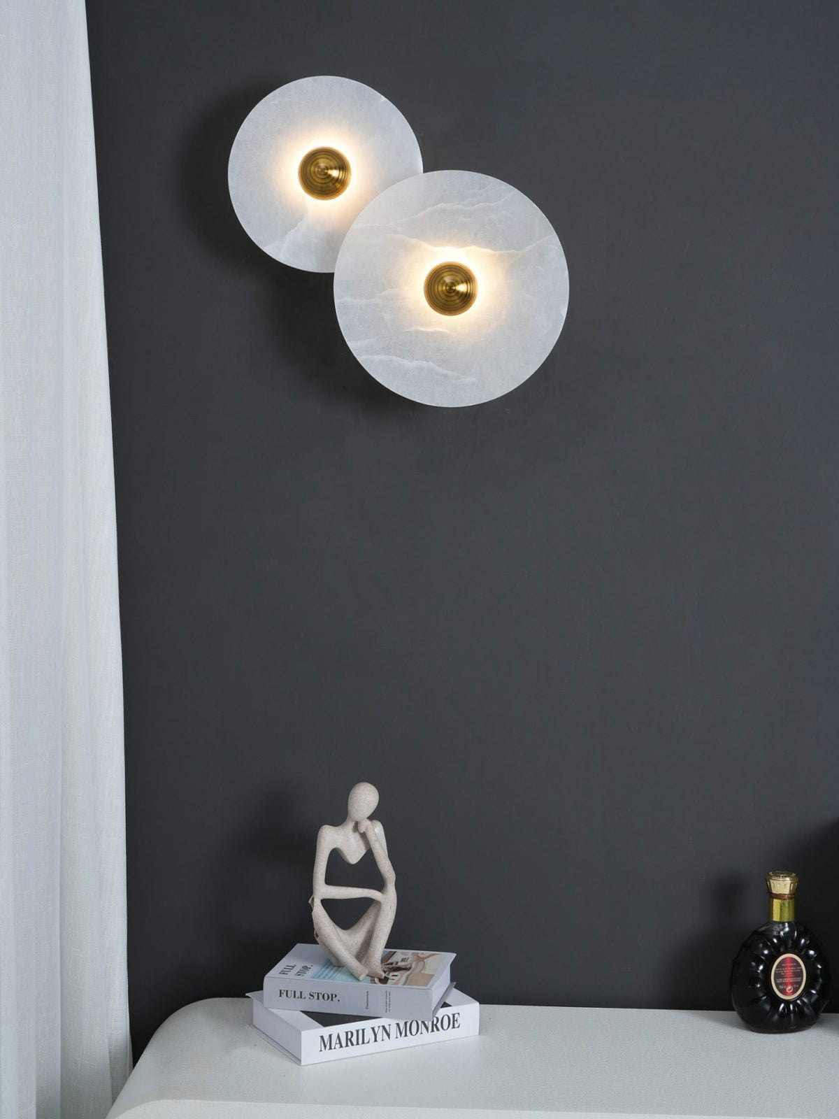 Round Wall Lamp Alabaster Fluted Brass - Letslighting