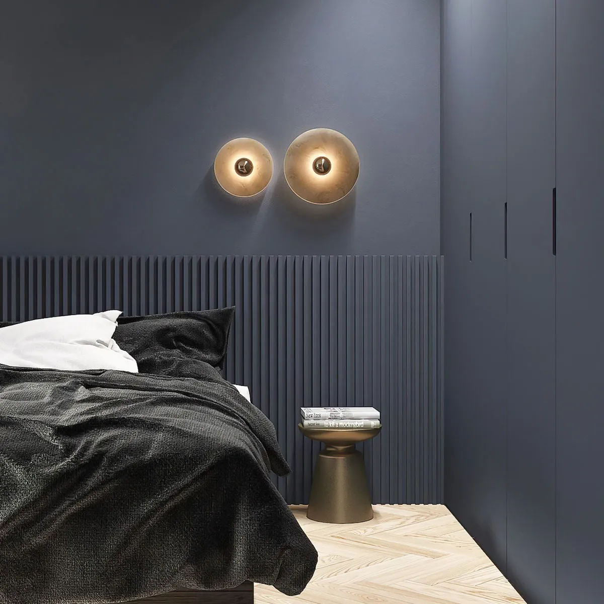 Round Wall Lamp Alabaster Fluted Brass - Letslighting
