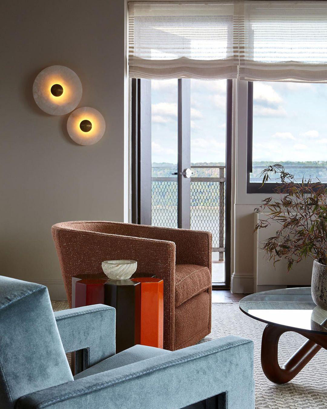 Round Wall Lamp Alabaster Fluted Brass - Letslighting