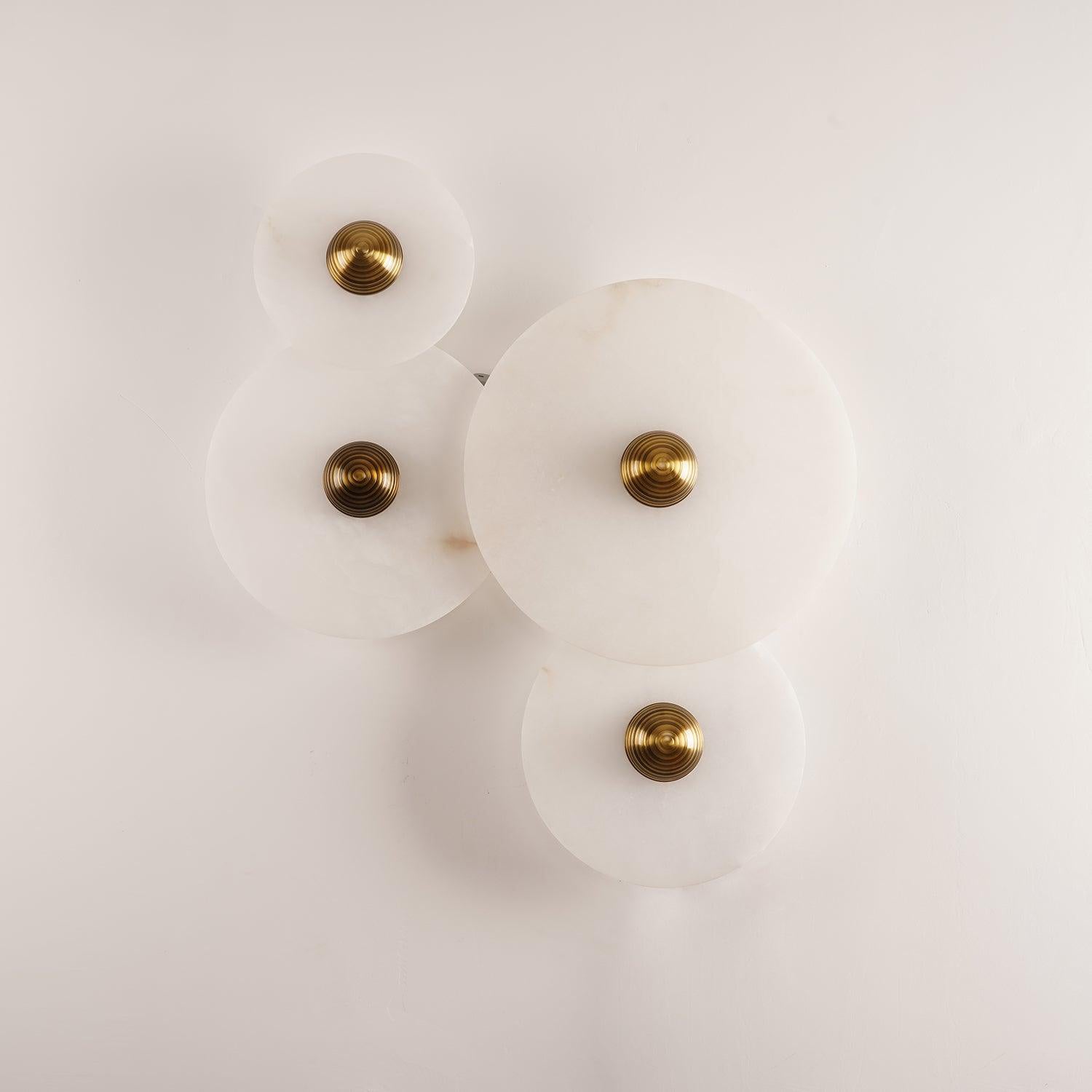 Round Wall Lamp Alabaster Fluted Brass - Letslighting