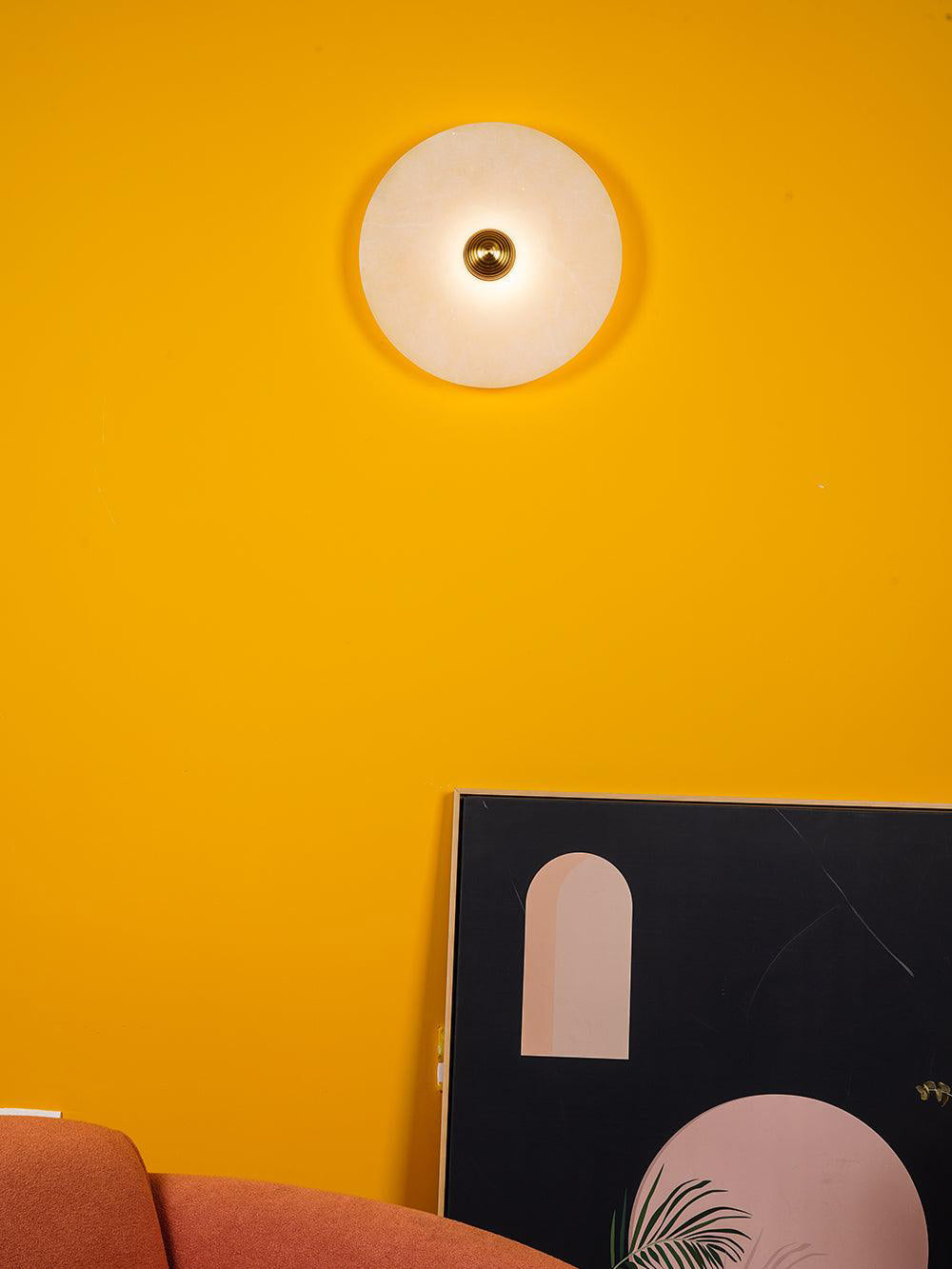 Round Wall Lamp Alabaster Fluted Brass - Letslighting