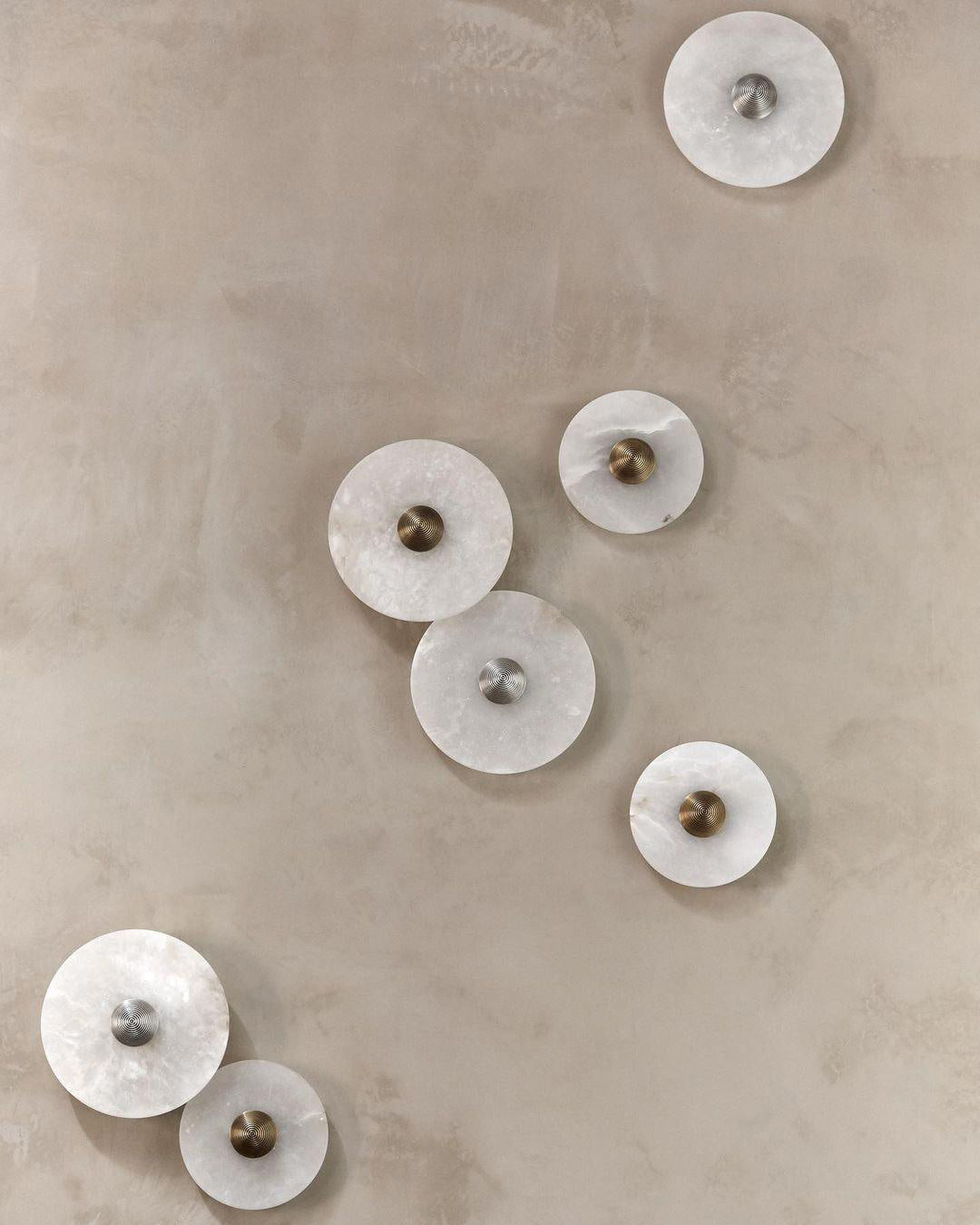 Round Wall Lamp Alabaster Fluted Brass - Letslighting