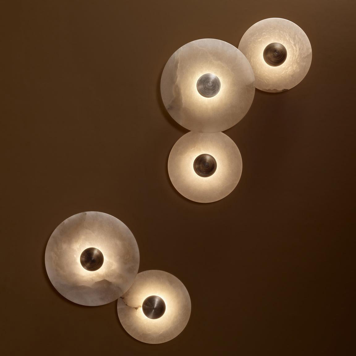 Round Wall Lamp Alabaster Fluted Brass - Letslighting