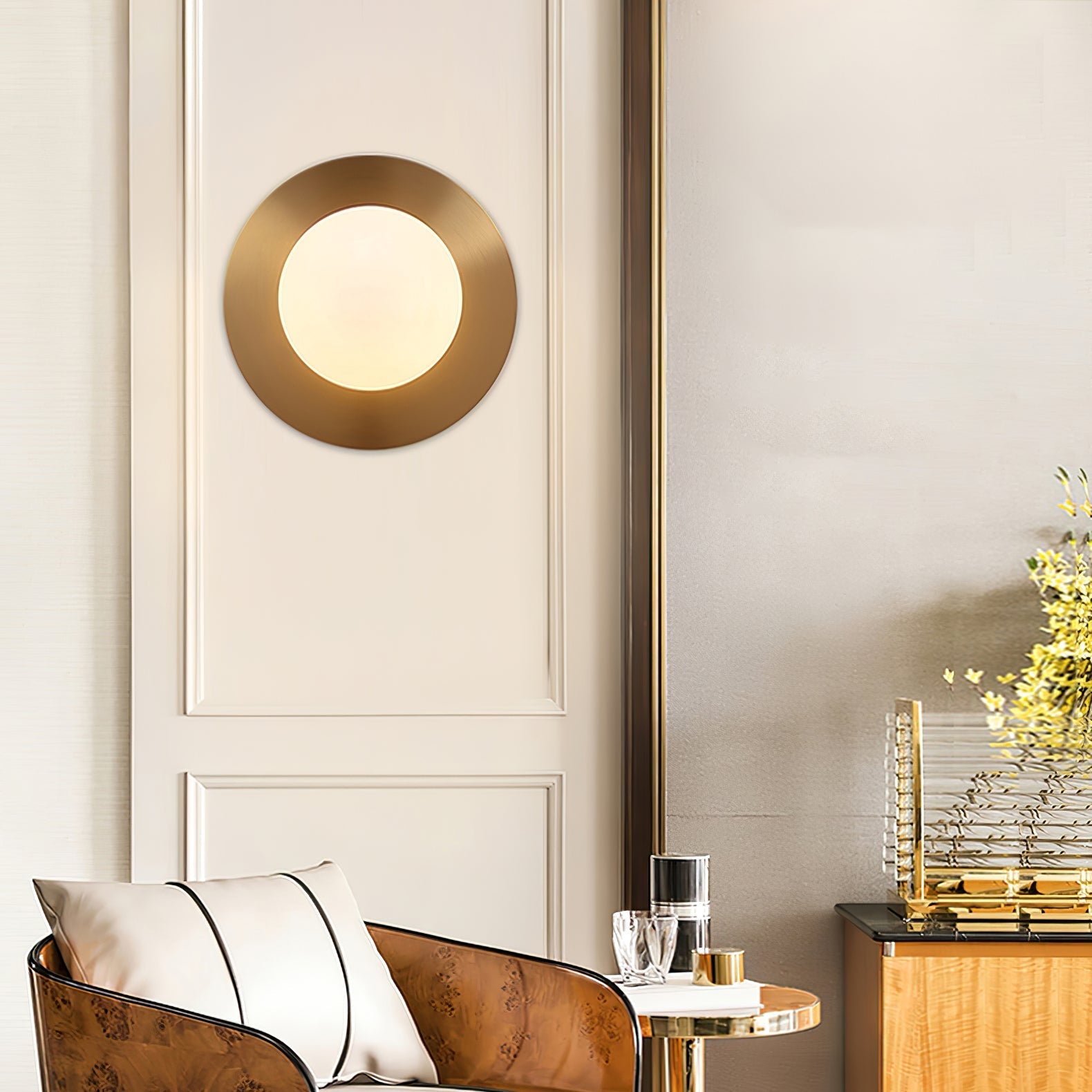 Godfrey Modern Minimalist Round Art Brass Glass Wall Lamp - Letslighting