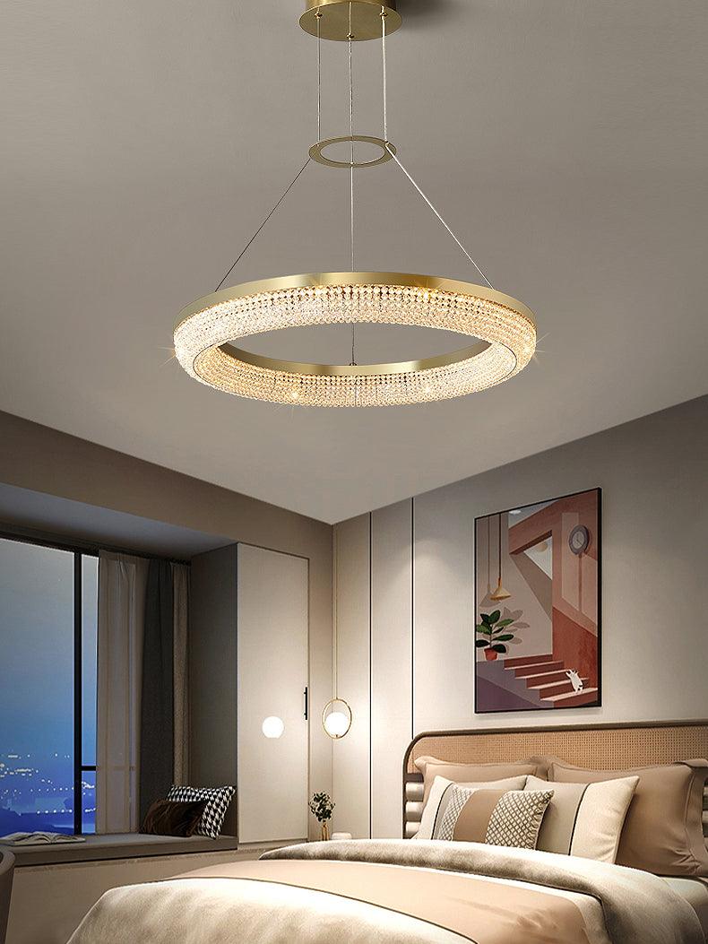 Lustra Chandelier Round Ring Crystal Gold LED - Letslighting